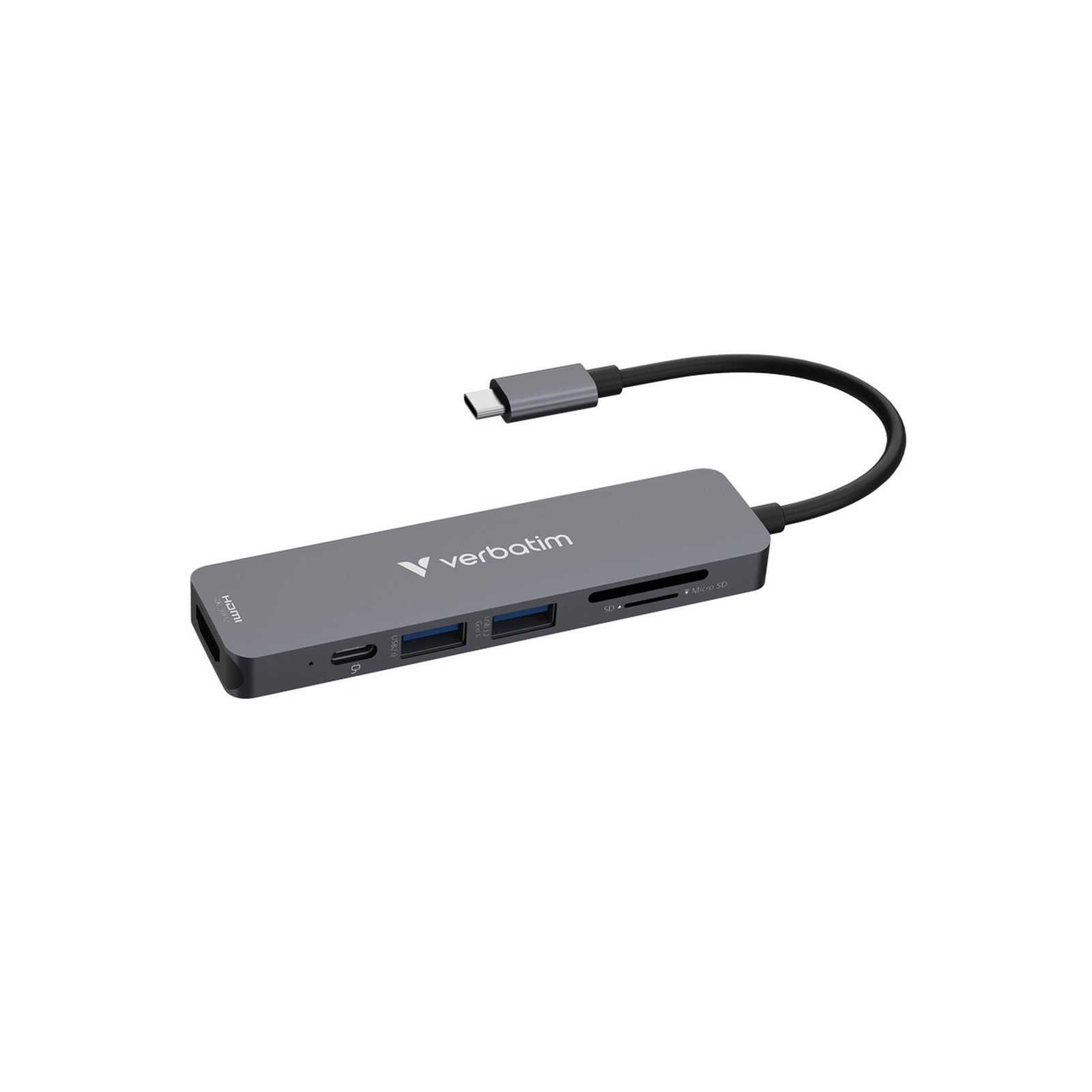 Verbatim (32156) USB-C Essentials Multiport Hub 6 Port With Card Reader, Supports Up To 100W Power Delivery, SD/MicroSD Slots Supports Read / Write Speeds Of Up To 40MB/s and 30MB/s