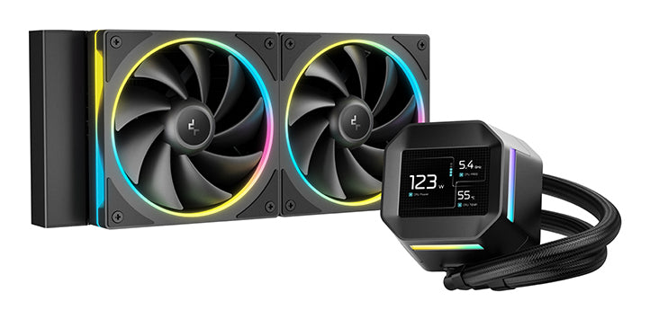DeepCool LM240 Liquid CPU Cooler with 2.4" IPS Display, 240mm AIO, Dual 120mm ARGB Fans, Anti-Leak Technology, PWM Pump, Intel LGA 1851/1700 & AMD AM5 Compatible, Black