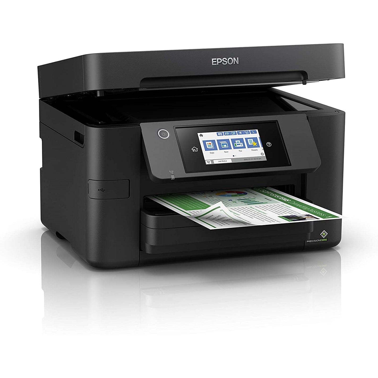 Epson WorkForce WF-4820DWF inkjet printer with A4 color printing, wireless, Ethernet, all-in-one features including fax and duplex.