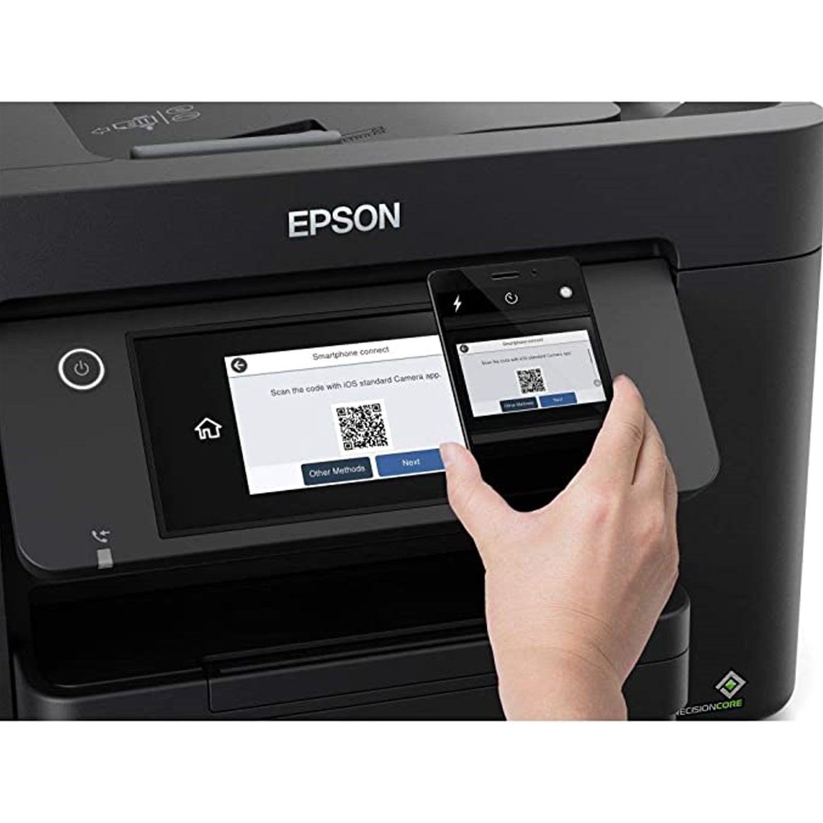 Epson WorkForce WF-4820DWF inkjet printer with A4 color printing, wireless, Ethernet, all-in-one features including fax and duplex printing.