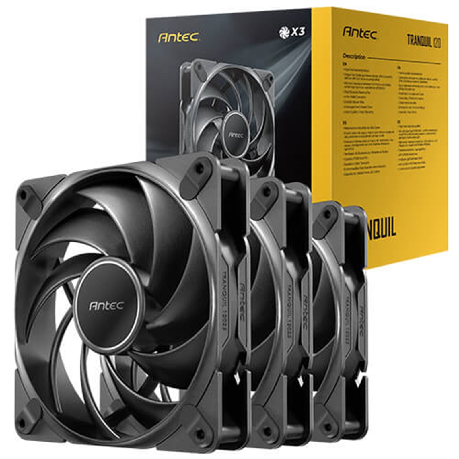 Antec Tranquil 120 PWM Case Fan (3-Pack) - Fluid Dynamic Bearing, 400-2000 RPM, Black