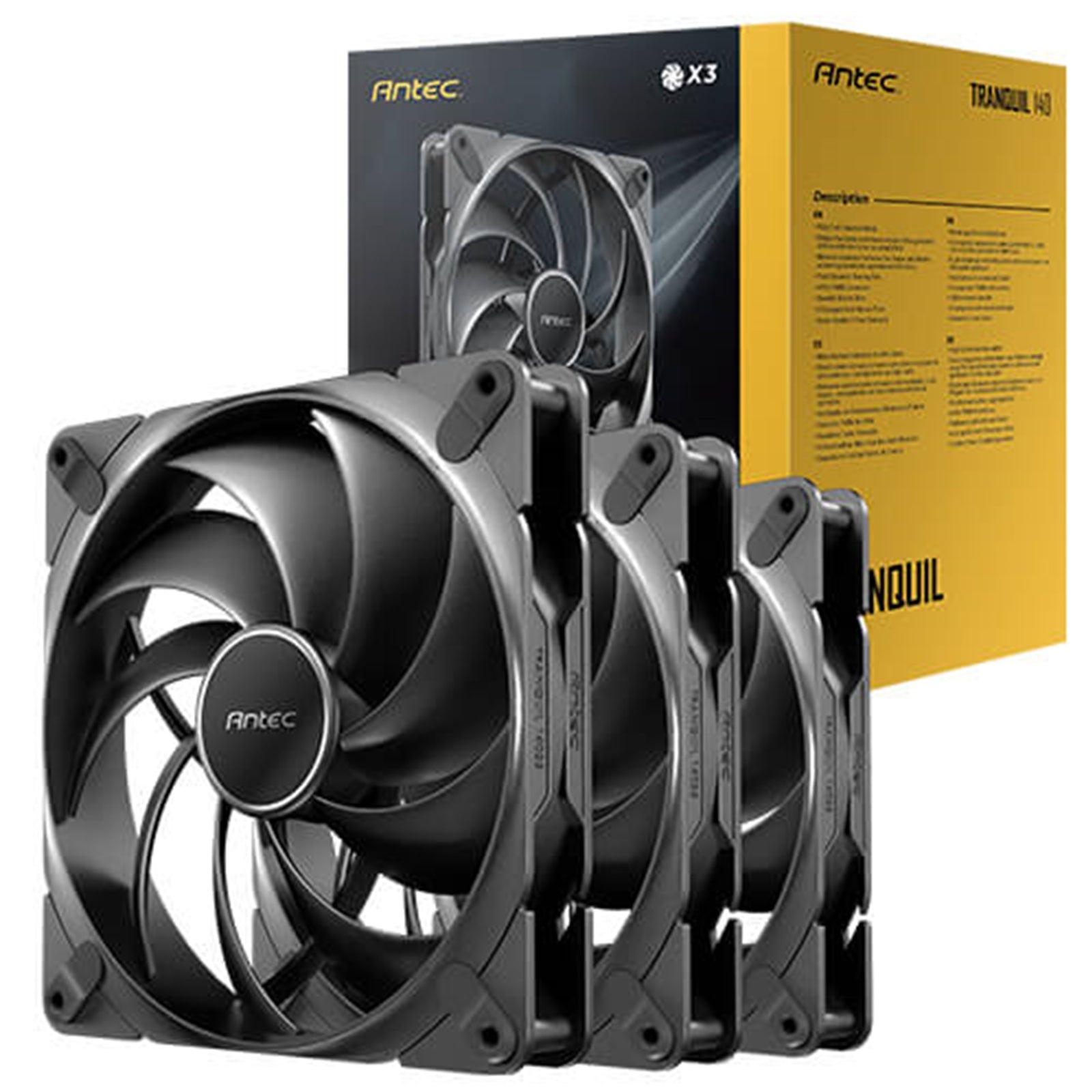 Antec Tranquil 140 PWM Case Fan, 3 Pack, Fluid Dynamic Bearing, 450-1500 RPM, Black