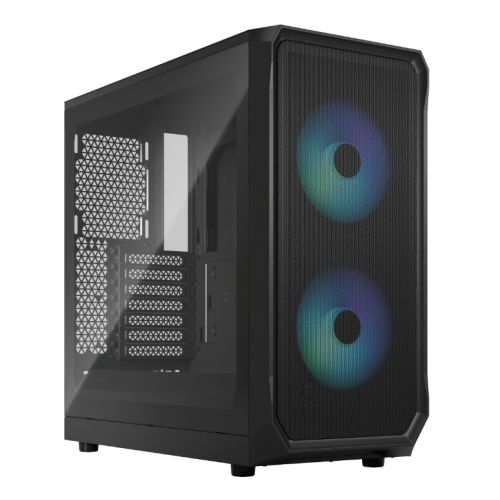 Fractal Design Focus 2 RGB (Black TG) Gaming Case w/ Clear Glass Window, ATX, 2 RGB Fans, RGB controller, Mesh Front, Innovative Shroud System - North East Peripherals Ltd
