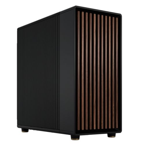 Fractal Design North XL Charcoal Black E-ATX case with fine mesh side, walnut front panel, 3 PWM fans, and USB-C port.
