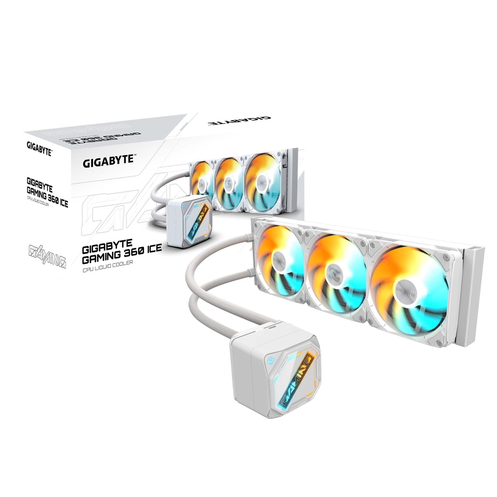 GIGABYTE GP-GIGABYTE Gaming ICE 360 All-in-One Liquid CPU Cooler – 360mm Radiator, ARGB Lighting, Teflon Tubing, and Magnetic Rotating Cover