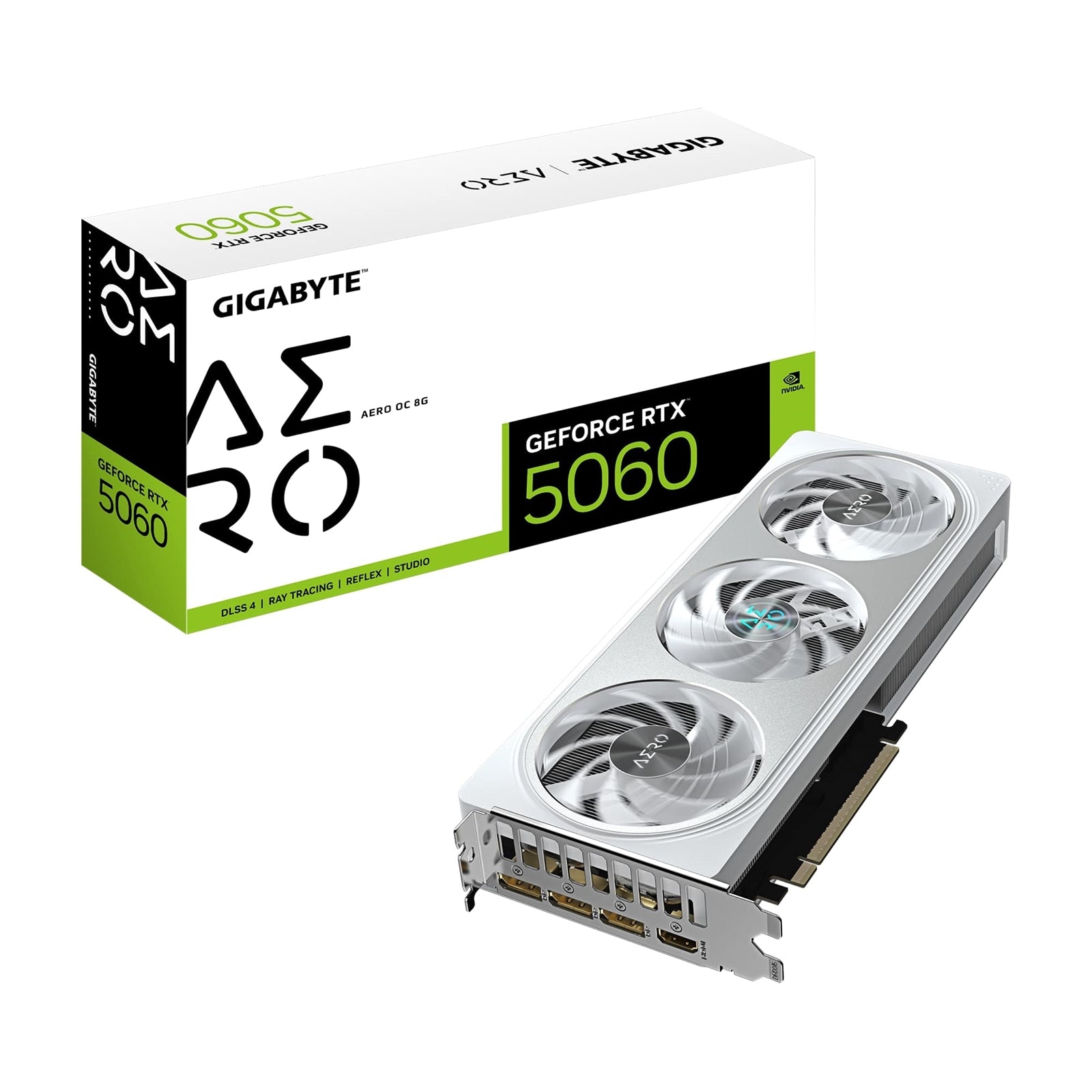 Gigabyte NVIDIA GeForce RTX 5060 Aero OC 8GB GDDR7 Graphics Card, 3840 CUDA Cores, 2595 MHz Core Clock, Triple Fan, 3x DisplayPorts / 1x HDMI Port