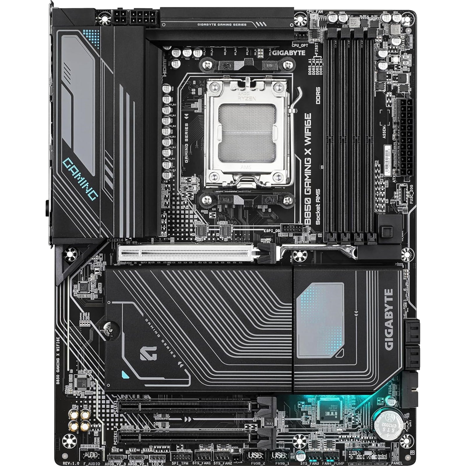 Gigabyte B850 GAMING X WIFI6E AMD AM5 Socket Motherboard, ATX, 4x DDR5 Slots, 3x M.2 Sockets, 2x USB-C Port, Fitted I/O Shield, 2.5GbE LAN, Wi-Fi 6E, 1x DisplayPort / 1x HDMI Port