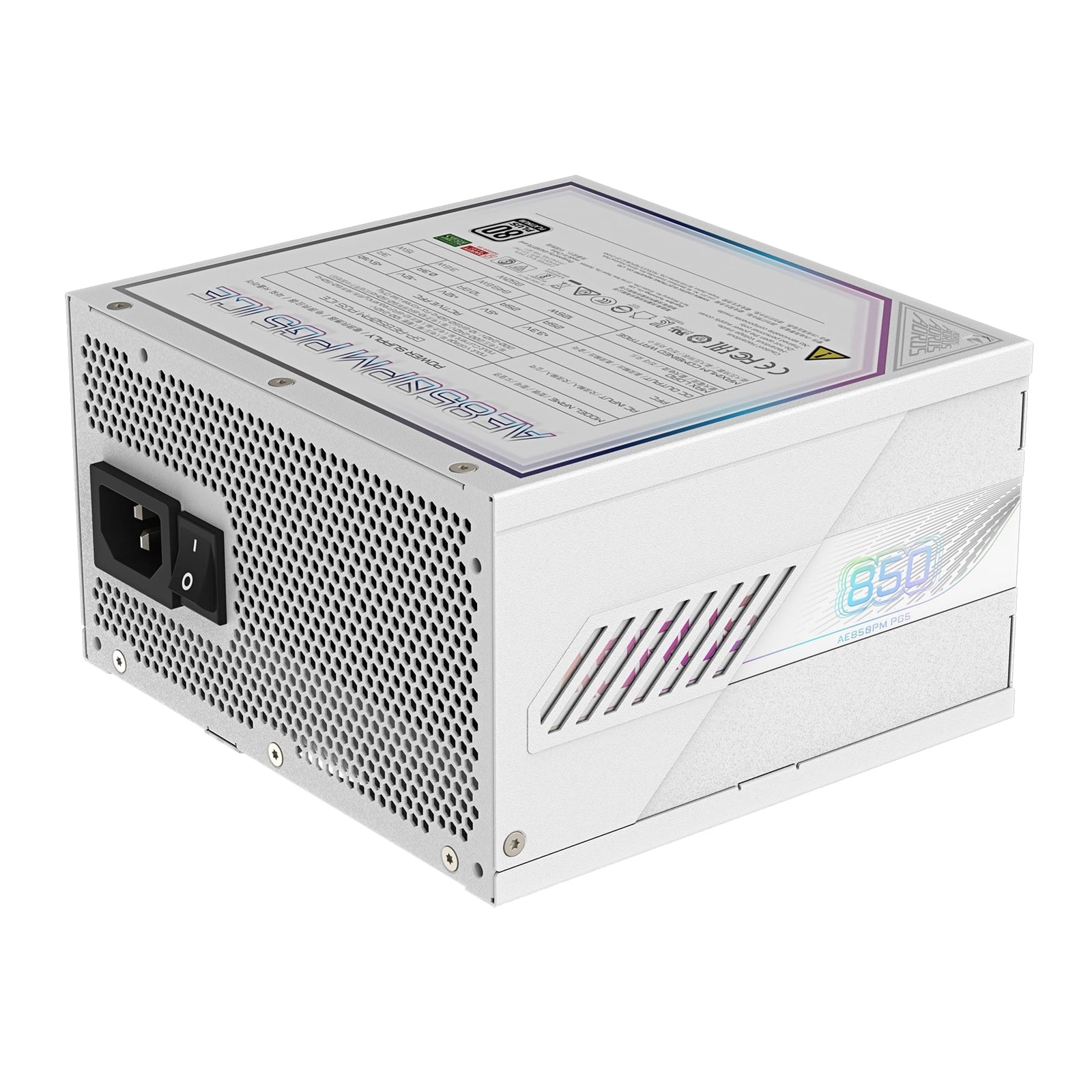 GIGABYTE AORUS ELITE ICE 850W White fully modular power supply with 80 PLUS Platinum, silent fan, and ATX 3.1 design