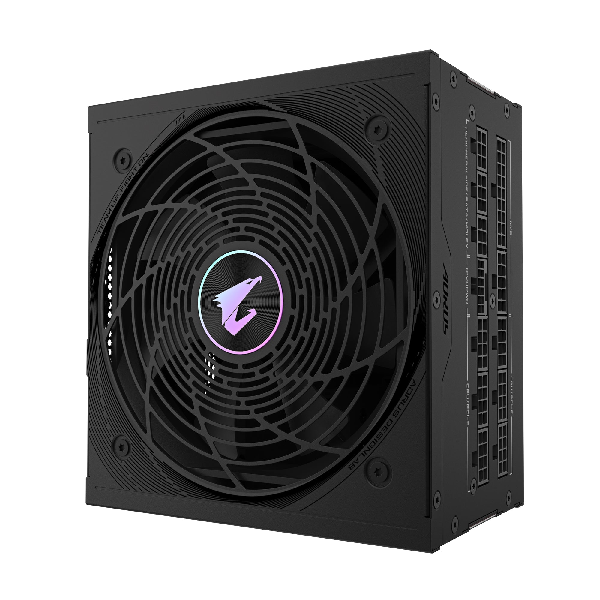 GIGABYTE AORUS ELITE P1000W 80+ Platinum modular power supply with ATX 3.0, quiet 120mm fan, compact design, and PCIe 5.0 support.