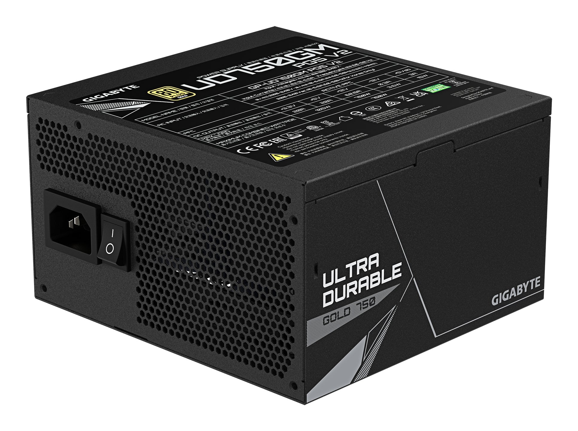 GIGABYTE GP-UD750GM 750W V2, 80 Plus Gold Certified Fully Modular Power Supply, PCIe Gen 5.1, 80 PLUS Gold, Fully Modular Design, 120mm Fan, ATX 3.1 compatible, UK Plug