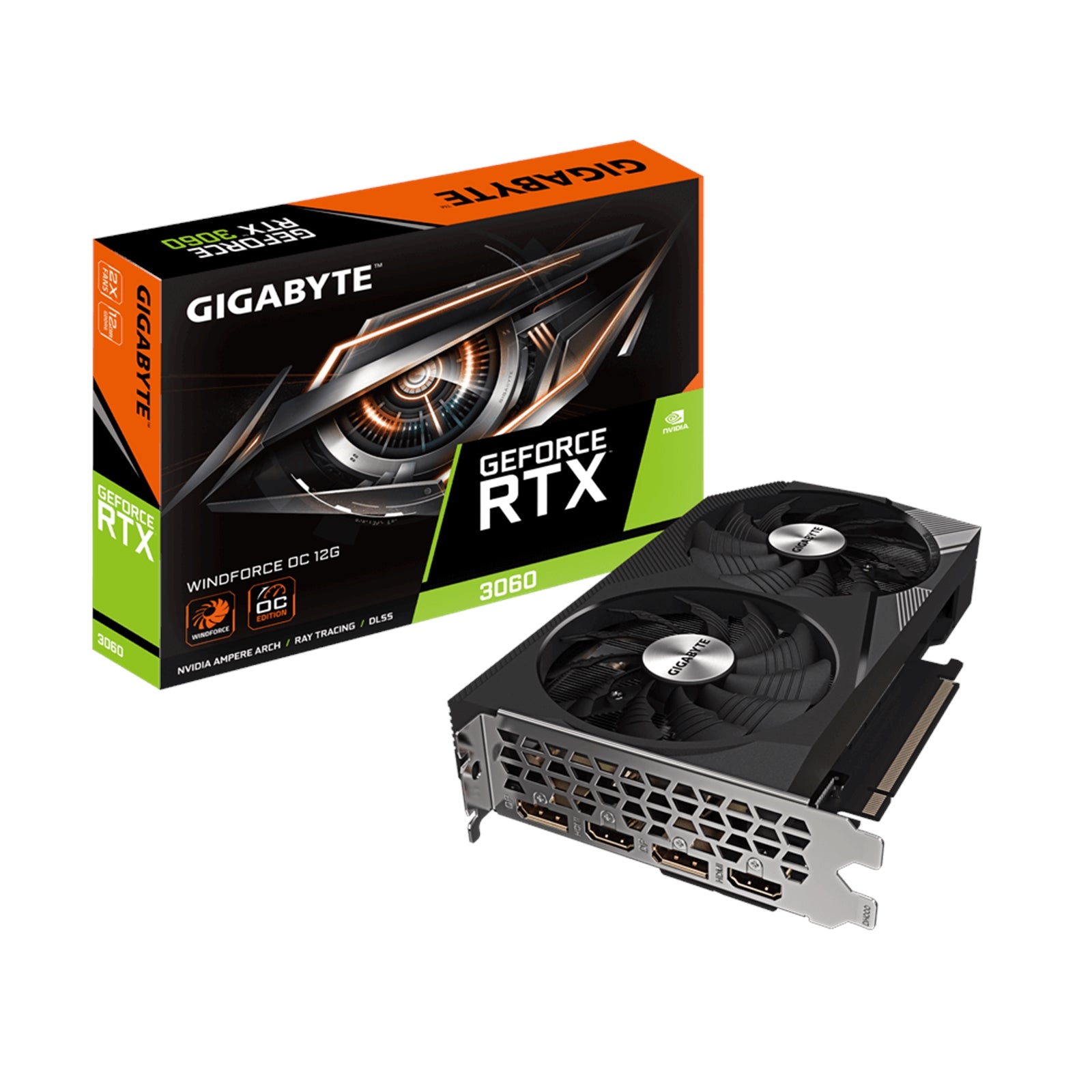 Gigabyte NVIDIA GeForce RTX 3060 WINDFORCE OC 12G (rev. 2.0) Graphics Card, 12GB GDDR6, 3584 CUDA Cores, 1792 MHz Core Clock, Dual Fan, 2x DisplayPorts / 2x HDMI Ports