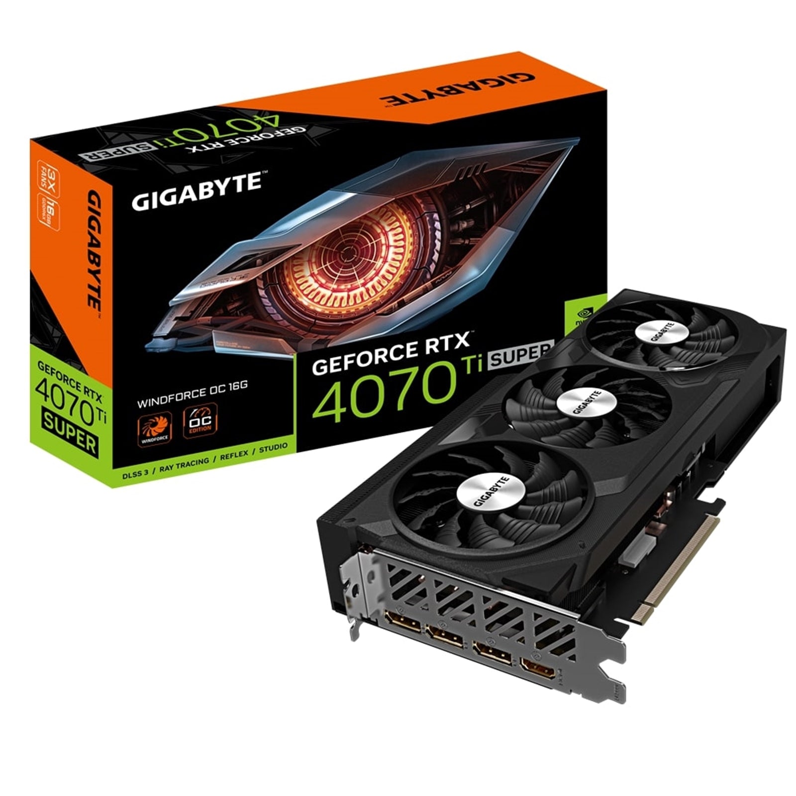 Gigabyte NVIDIA GeForce RTX 4070 Ti SUPER WINDFORCE OC Graphics Card, 16GB GDDR6X, 8448 CUDA Cores, 2625 MHz Core Clock, Triple Fan, 3x DisplayPorts / 1x HDMI Port