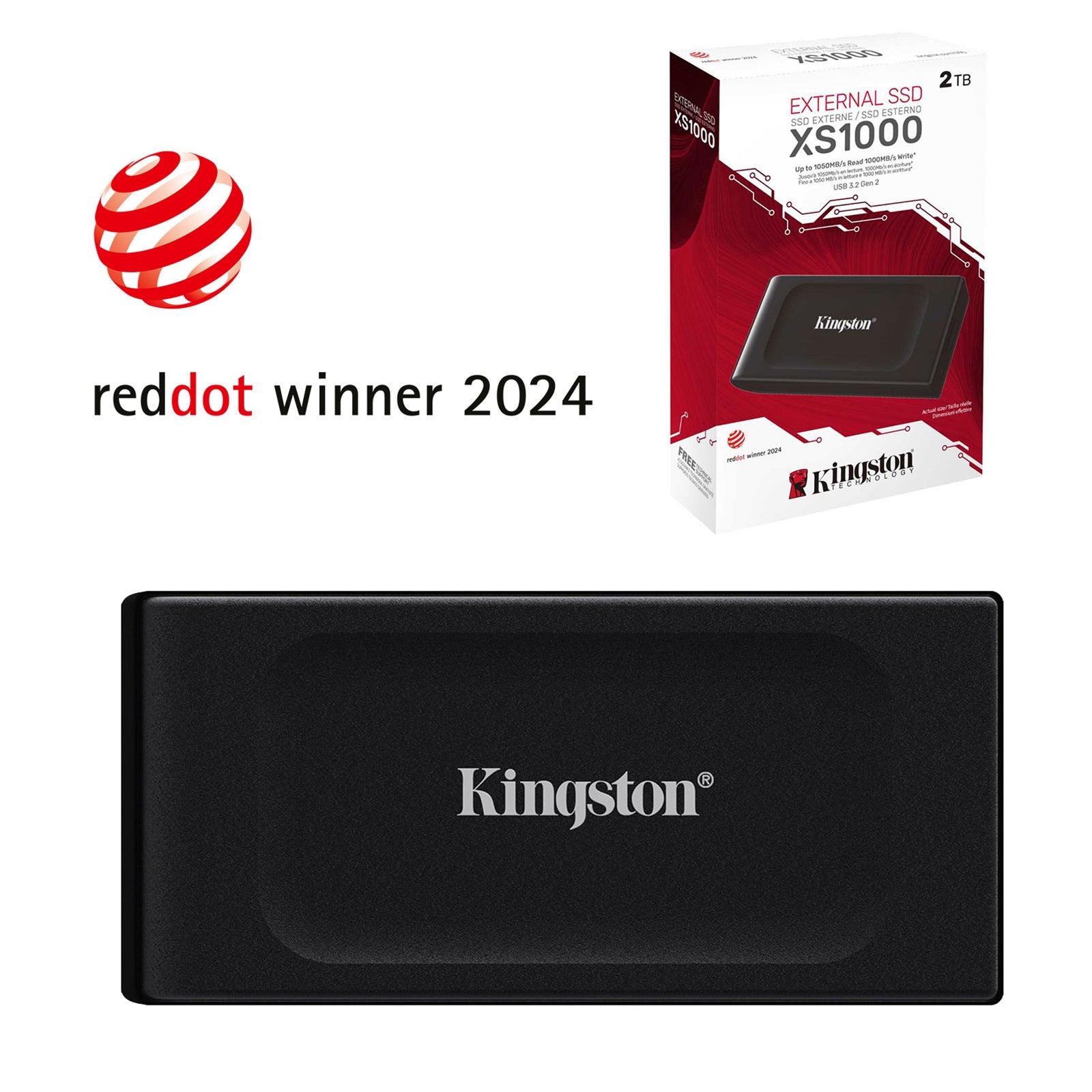 Kingston XS1000 2TB Portable External SSD, Read 1050MB/s, Write 1000MB/s, USB 3.2 Gen 2, 5 Year Warranty