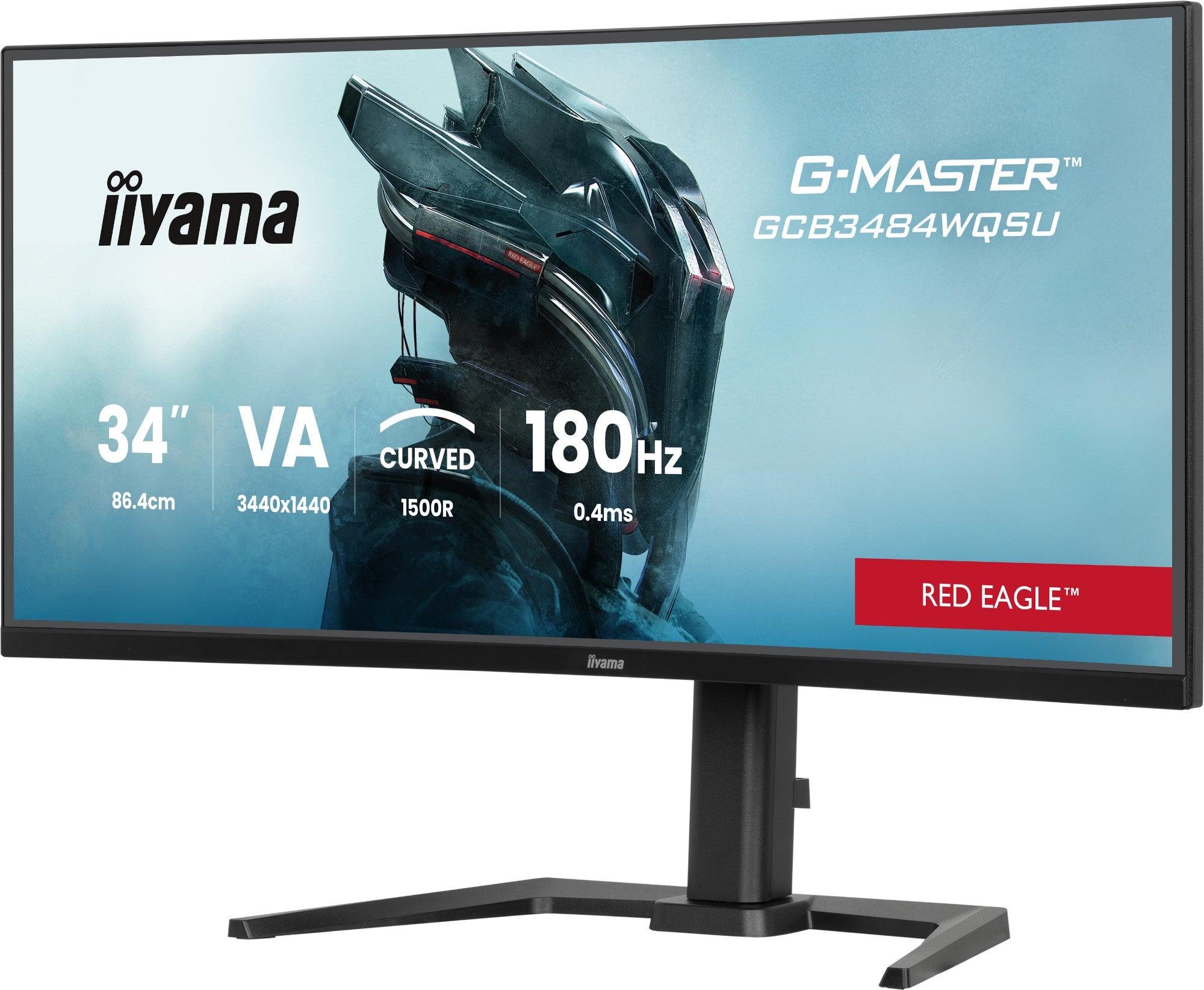 iiyama G-Master Red Eagle Curved Gaming Monitor, GCB3484WQSU-B1, 34 Inch, Black, 3440 x 1440, 0.4ms, 180hz, FreeSync, HDMI, Display Port, USB-Hub, Height Adjustable, Swivel, VESA