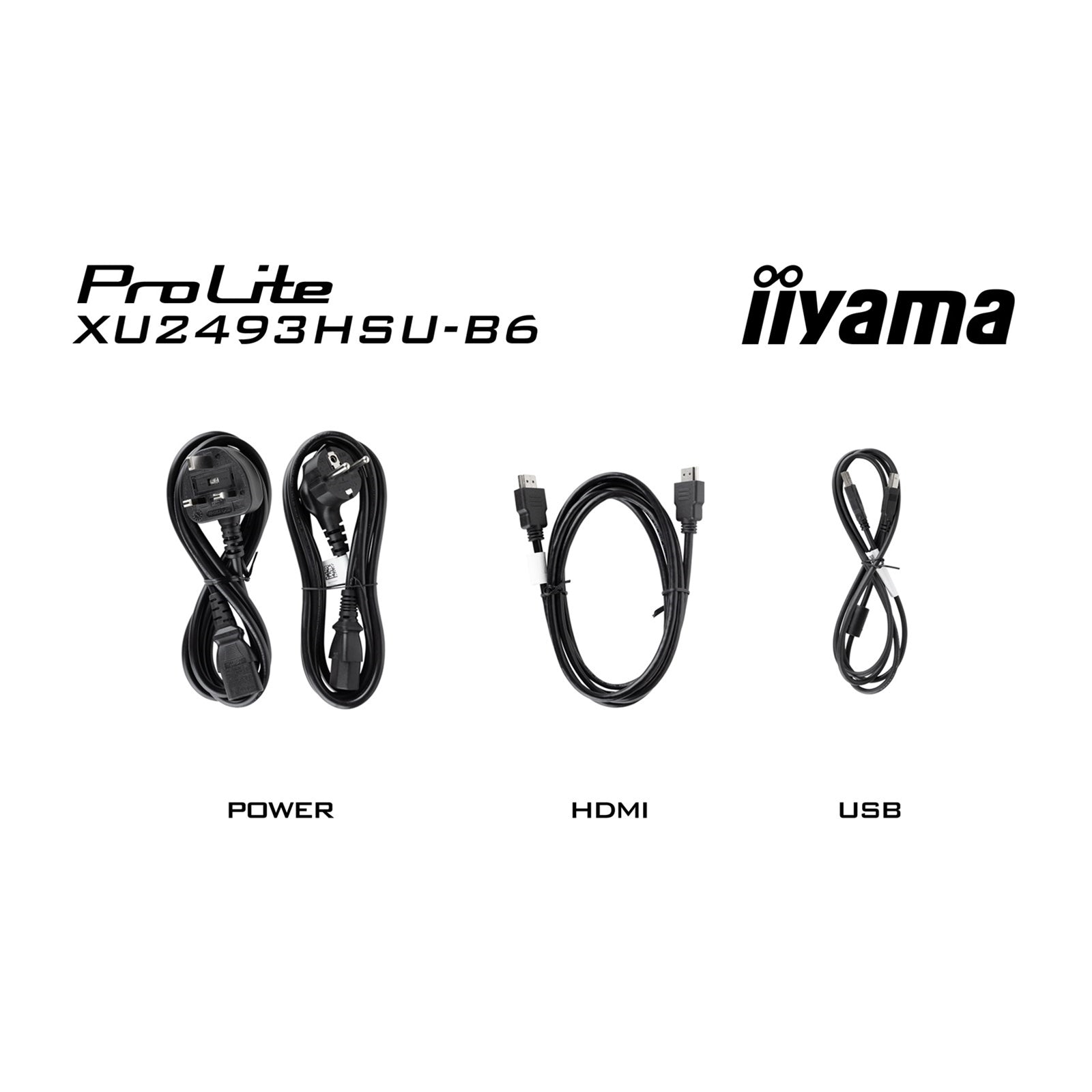 iiyama ProLite XU2493HSU-B7 IPS Monitor - 24 Inch, 1920x1080 Full HD (1080p) @ 100 Hz, 250 cd/m, 1ms, USB-Hub, HDMI, DisplayPort, speakers, VESA, Matte Black