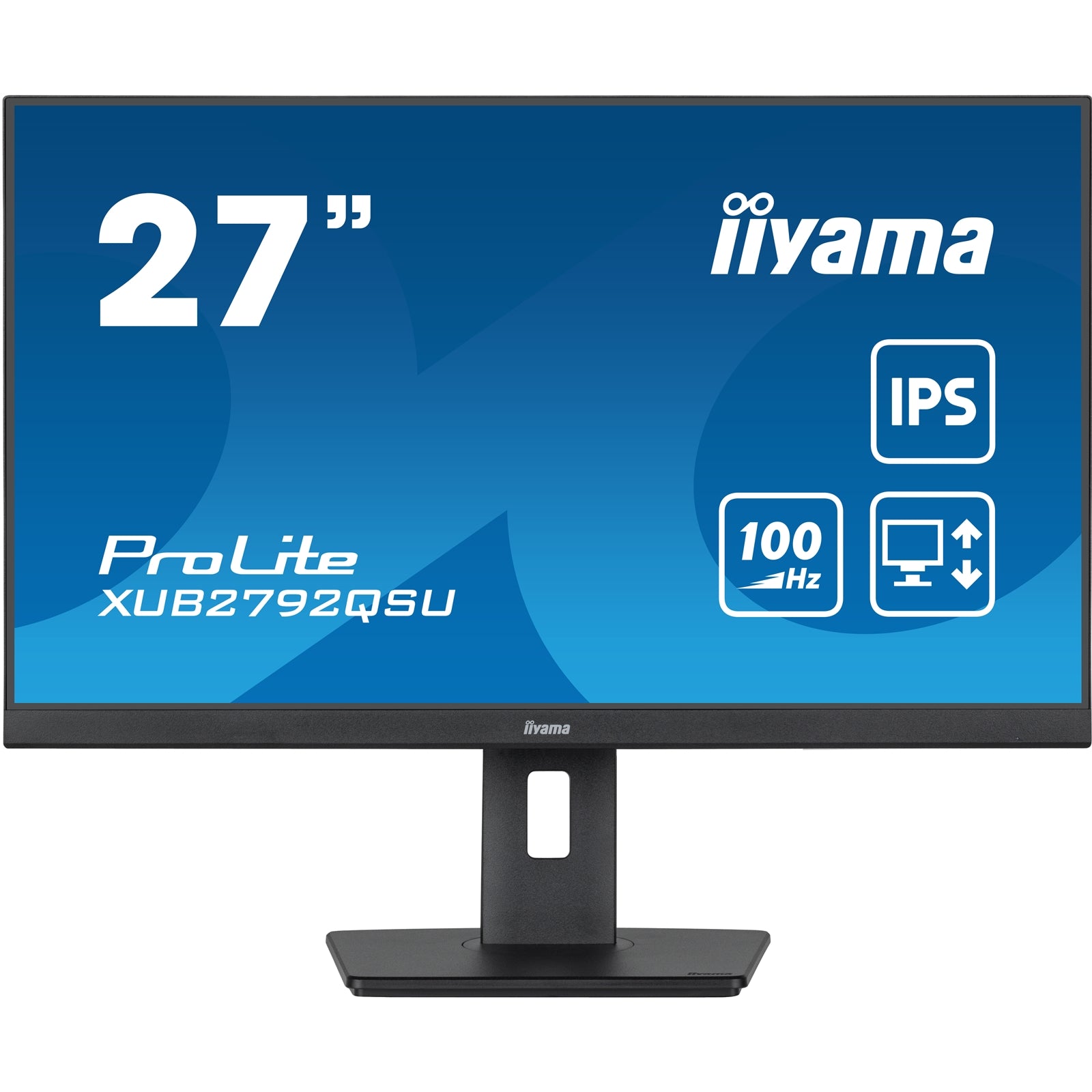 iiyama Prolite XUB2792QSU-B6 27 inch QHD IPS Monitor, 0.4ms, HDMI, DisplayPort, USB Hub, 100Hz, Speakers, Black, Internal PSU, Height Adjust, Pivot, VESA