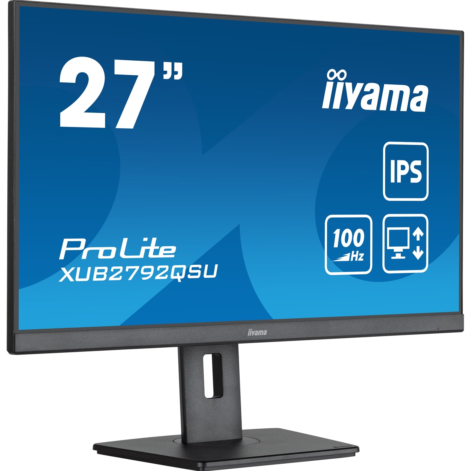 iiyama Prolite XUB2792QSU-B6 27 inch QHD IPS Monitor, 0.4ms, HDMI, DisplayPort, USB Hub, 100Hz, Speakers, Black, Internal PSU, Height Adjust, Pivot, VESA