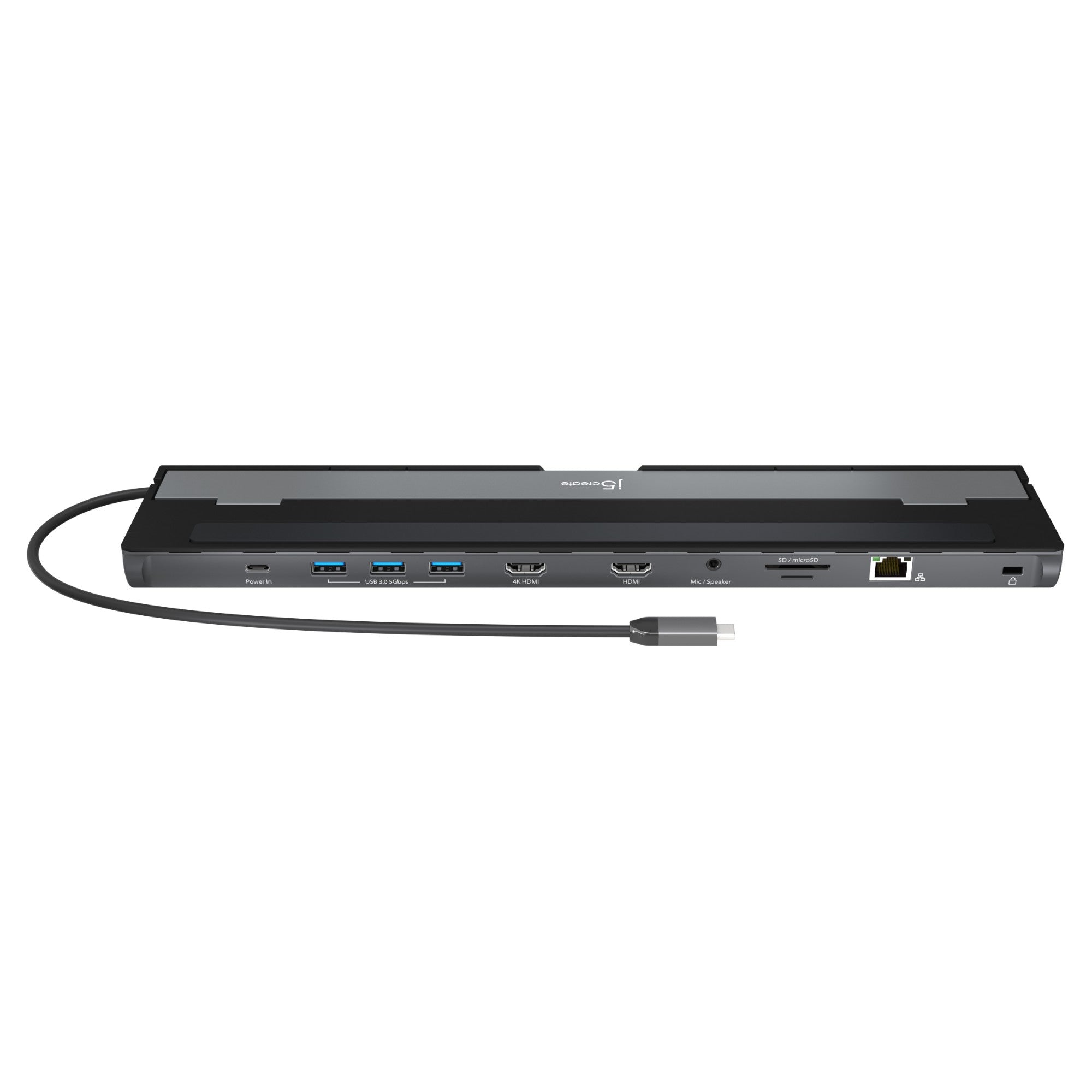 j5create JCD542-N USB-C® Dual HDMI™ Docking Station, includes 2x HDMI ports and 4x USB ports, Grey & Black