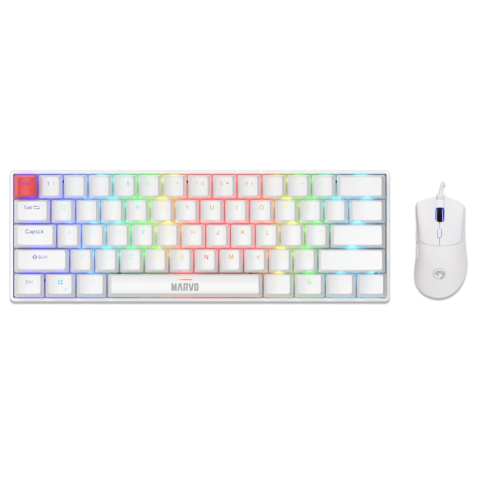 Marvo Scorpion Keyboard and Mouse Bundle, Marvo Scorpion KG933G Saber 61 Keyboard, Marvo Scorpion G950 Niro 40 Gaming Mouse - White