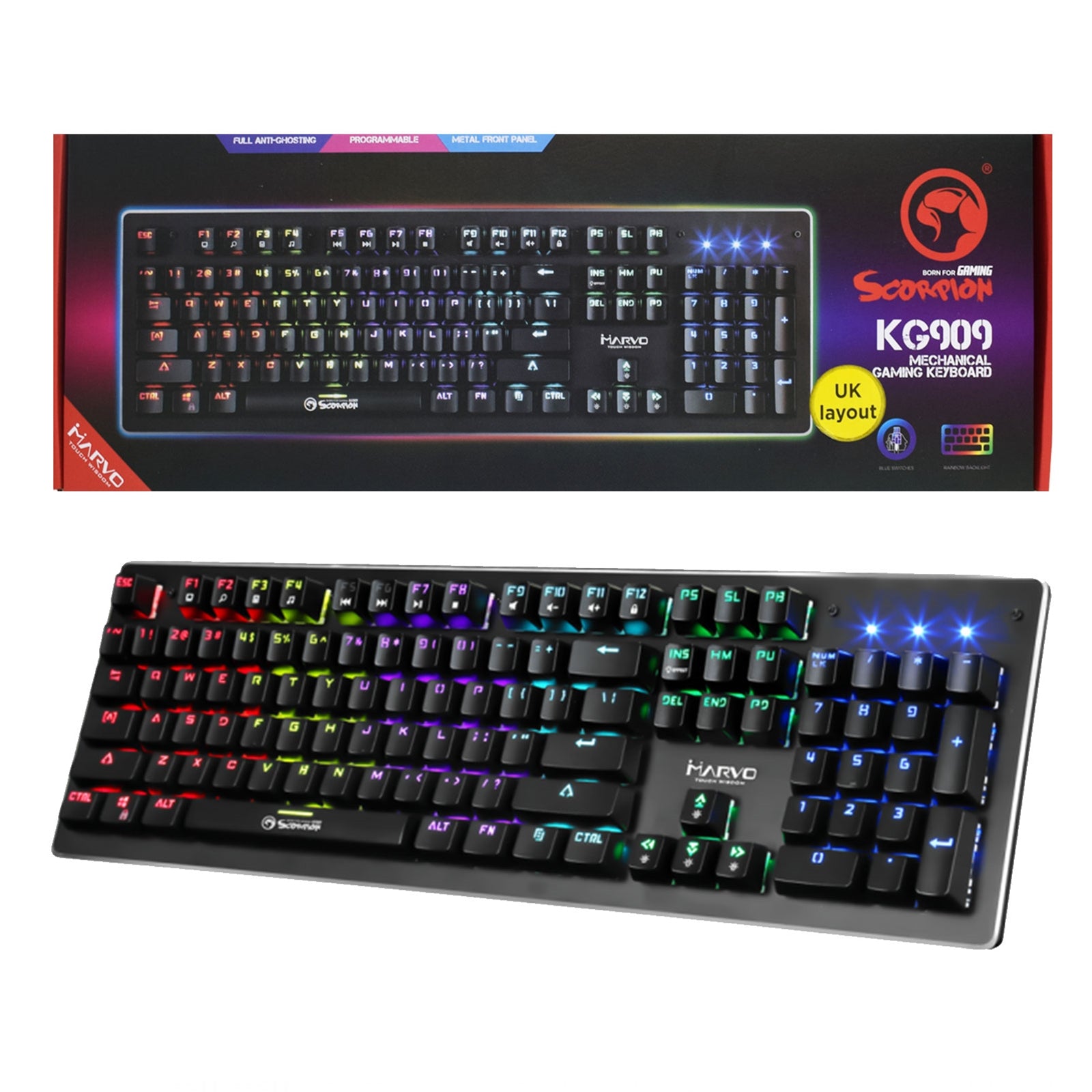 Marvo Scorpion KG909-UK Full Size Individual RGB Mechanical Gaming Keyboard