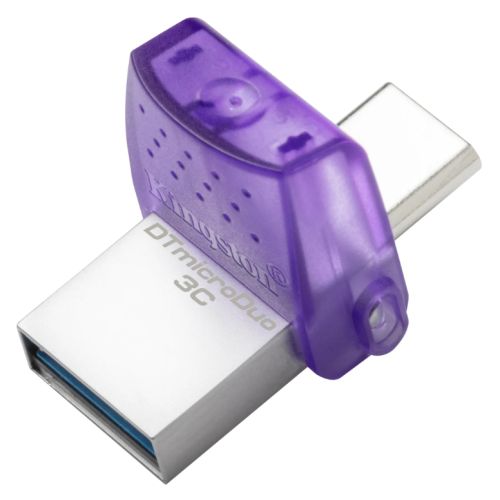 Kingston DataTraveler microDuo 3C 256GB OTG Dual USB-A to USB-C USB 3.2 Gen 1 Flash Drive, Purple