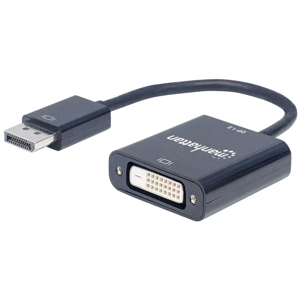 Manhattan DisplayPort 1.2a to DVI-D 24+1 Adapter Cable, 1080p@60Hz, 23cm, Male to Female, Active, Equivalent to DP2DVIS, Compatible with DVD-D, Black, Three Year Warranty, Polybag