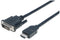 Manhattan HDMI to DVI-D 24+1 Cable, 2m, Male to Male, Black, Equivalent to HDDVIMM2M, Dual Link, Compatible with DVD-D, Lifetime Warranty, Polybag