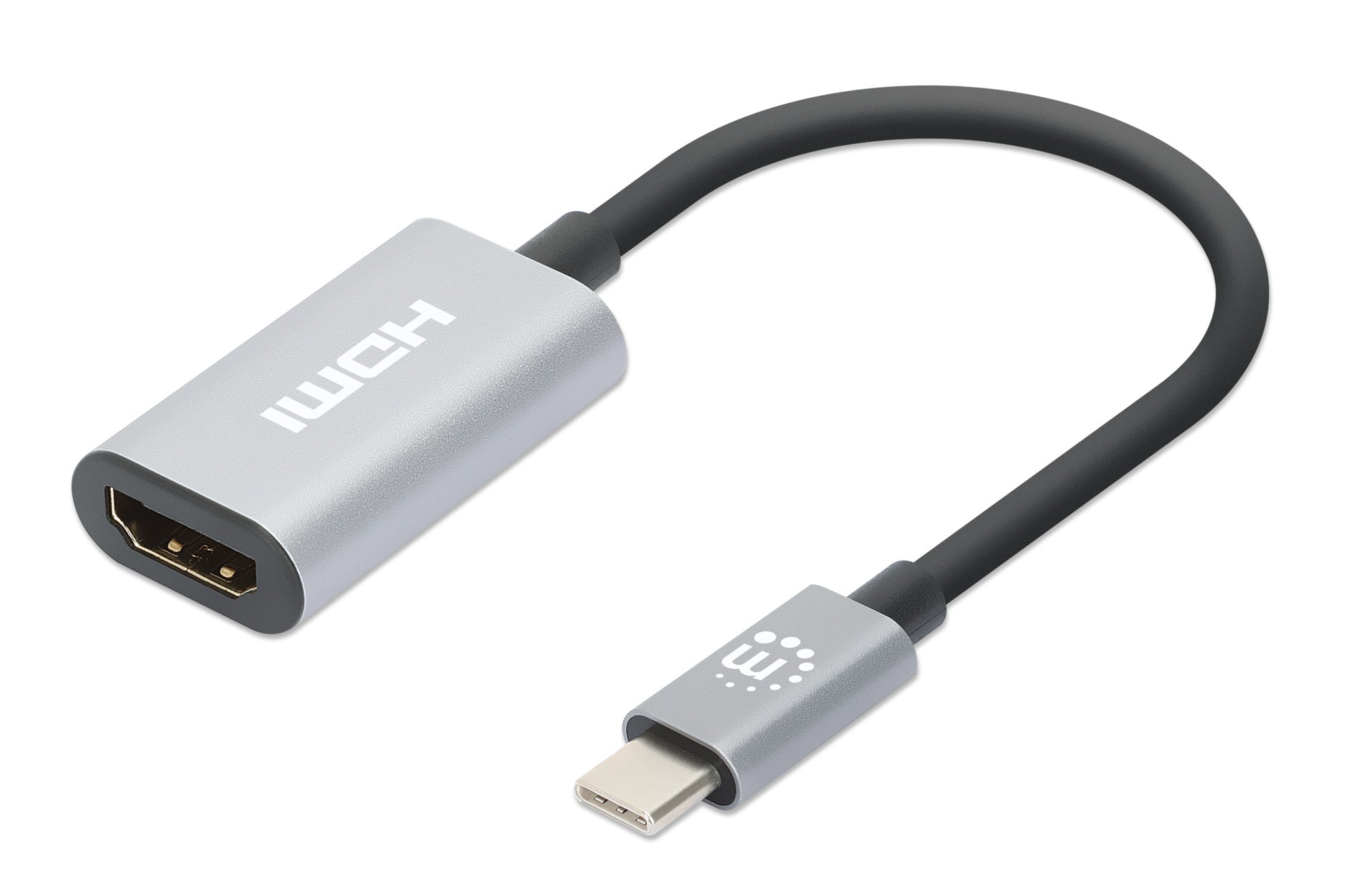Manhattan USB-C to HDMI Cable, 4K@60Hz, 5 Gbps (USB 3.2 Gen1 aka USB 3.0), 11cm, Black/Silver, Male to Male, Three Year Warranty