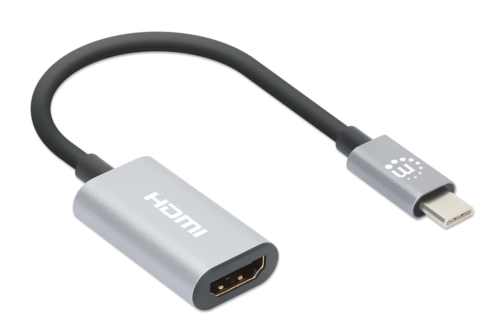Manhattan USB-C to HDMI Cable, 4K@60Hz, 5 Gbps (USB 3.2 Gen1 aka USB 3.0), 11cm, Black/Silver, Male to Male, Three Year Warranty