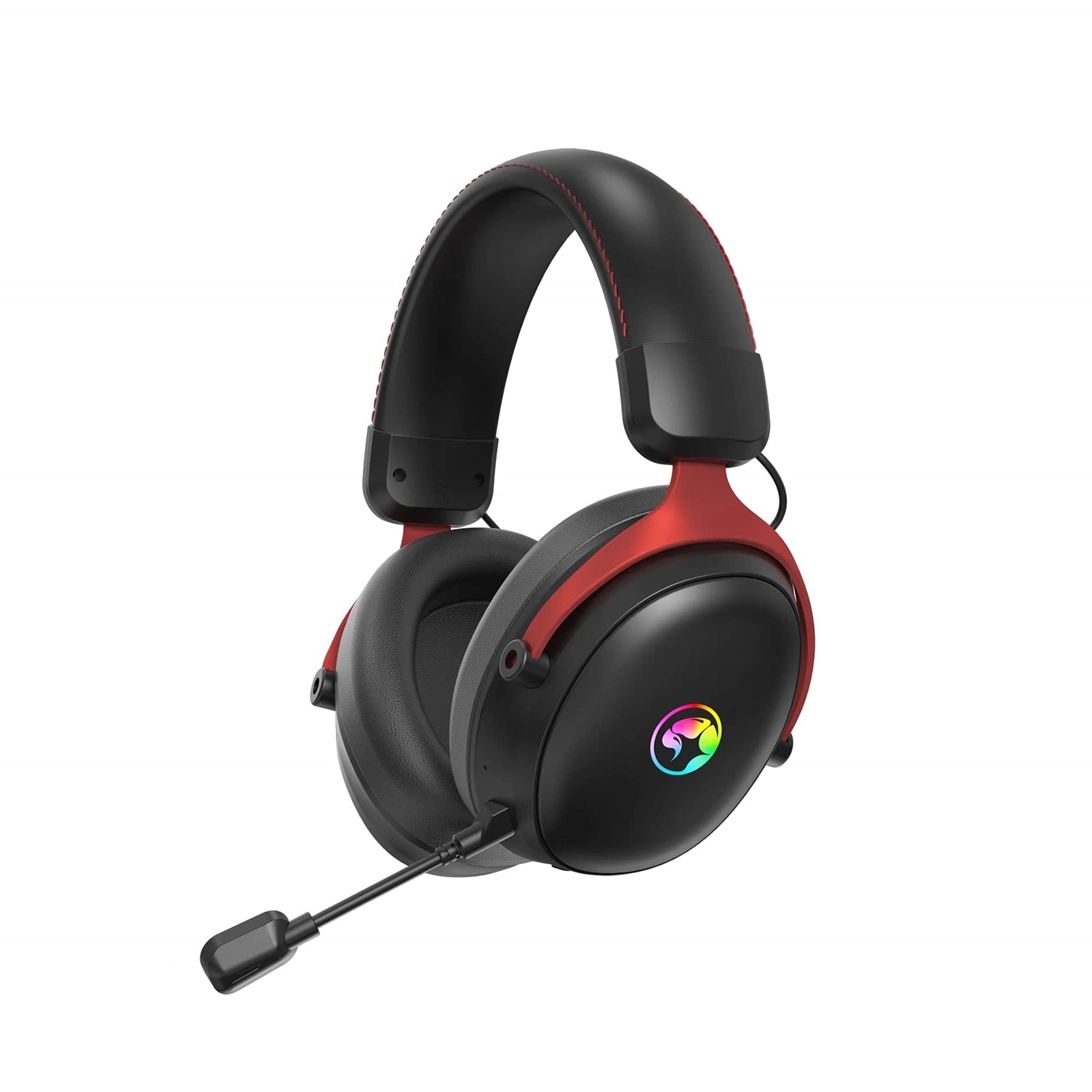 Marvo Scorpion HG9076W Tactic X Pro wireless gaming headset with RGB lighting and USB-C connectivity in black.