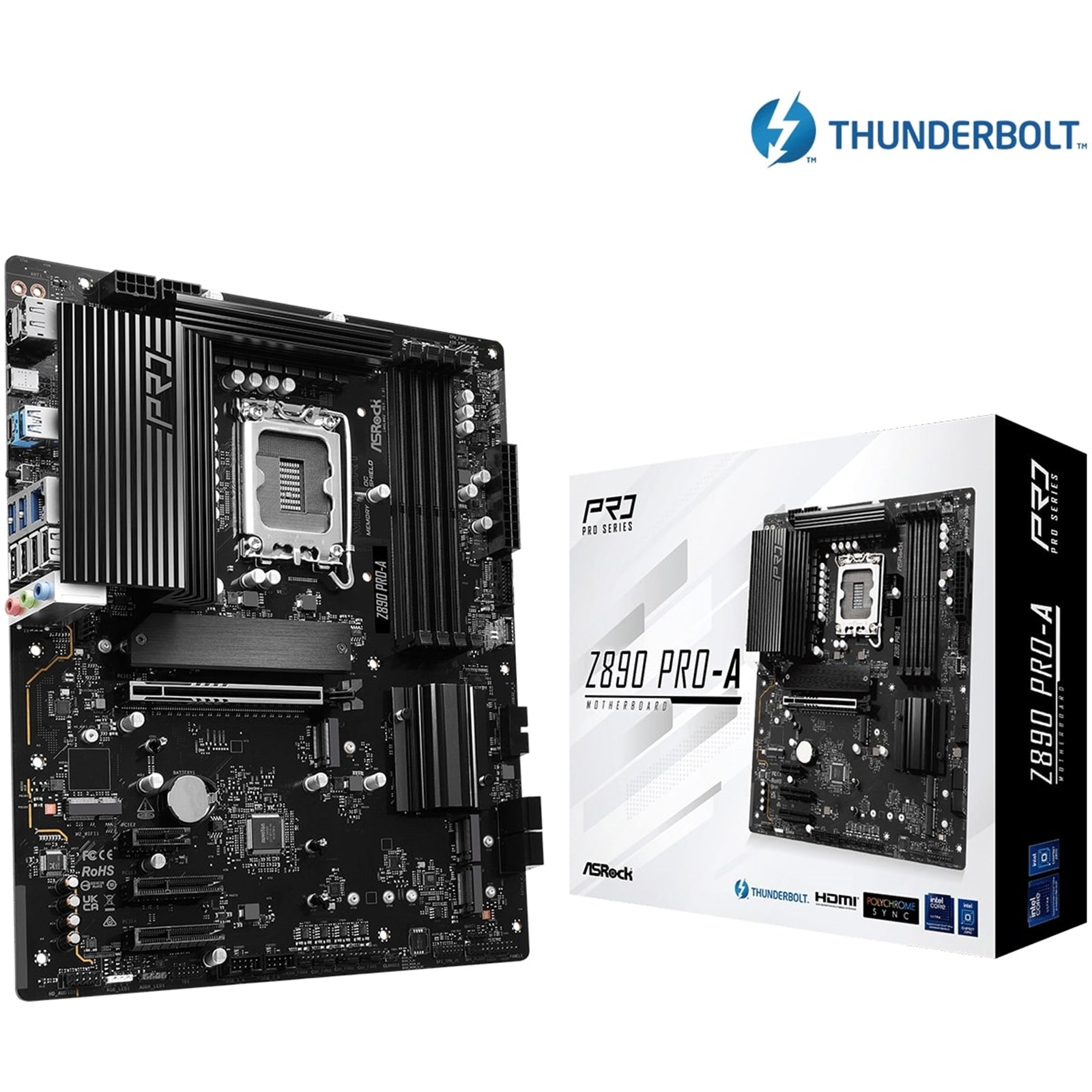 ASRock Z890 PRO-A Intel 1851 Socket Motherboard, ATX, 4x DDR5 Slots, 4x M.2 Sockets, 3x USB-C Port, 2.5GbE LAN, 1x DisplayPort / 1x HDMI / 1x USB-C (USB4)