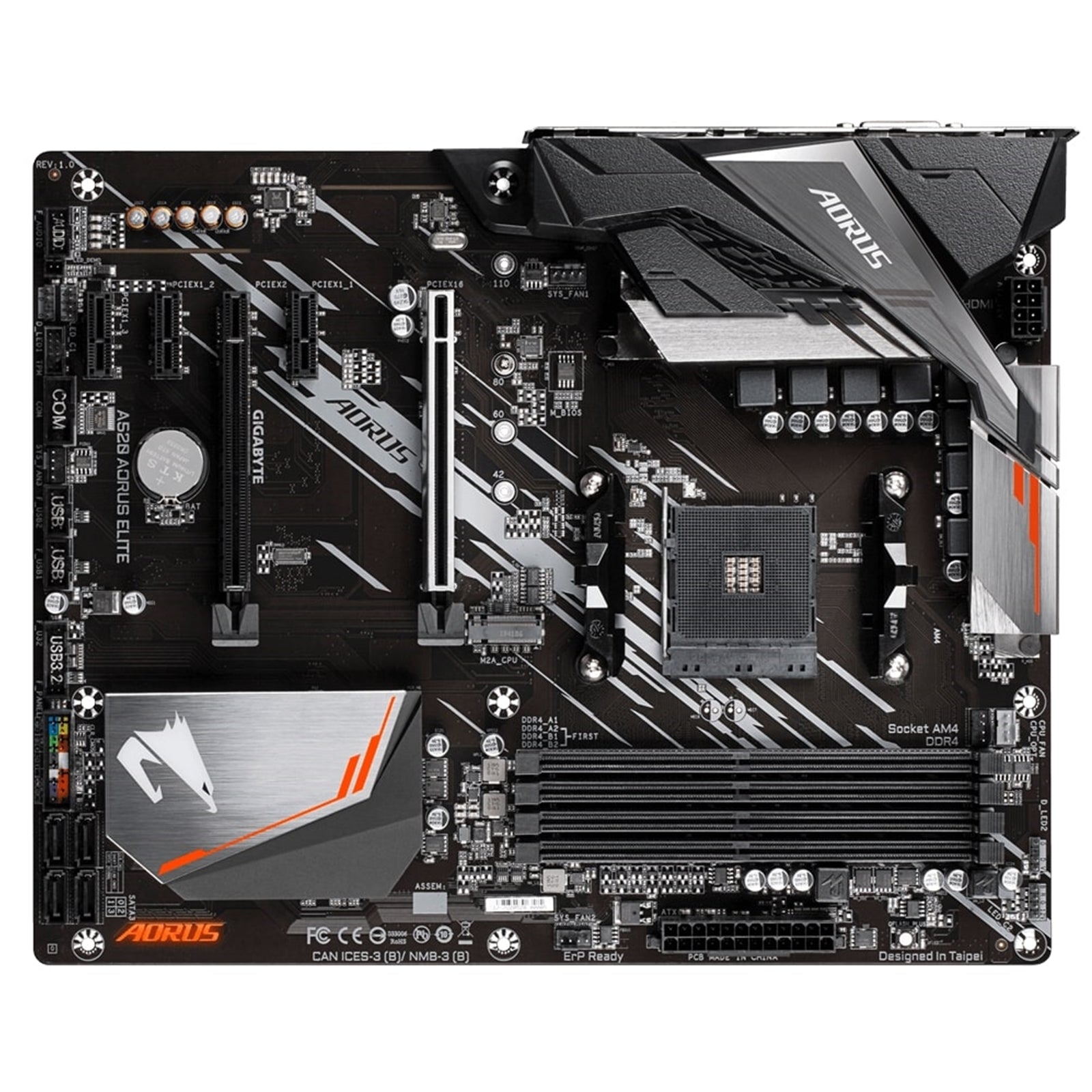 Gigabyte A520 AORUS ELITE (rev. 1.0)) AMD5 Socket Motherboard, ATX, 4x DDR5 Slots, 1x M.2 Socket,GbE LAN,  1 x DVI-D/1x HDMI Port