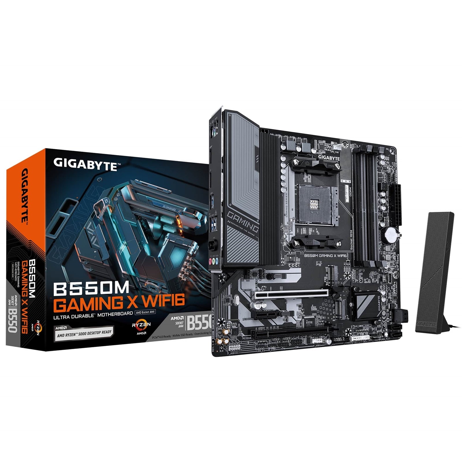 Gigabyte B550M GAMING X WIFI6 AMD AM4 Socket Motherboard, Micro-ATX, 4x DDR4 Slots, 2x M.2 Sockets, 1x USB-C Port, Fitted I/O Shield, GbE LAN, Wi-Fi 6, 1x DisplayPort / 1x HDMI Port