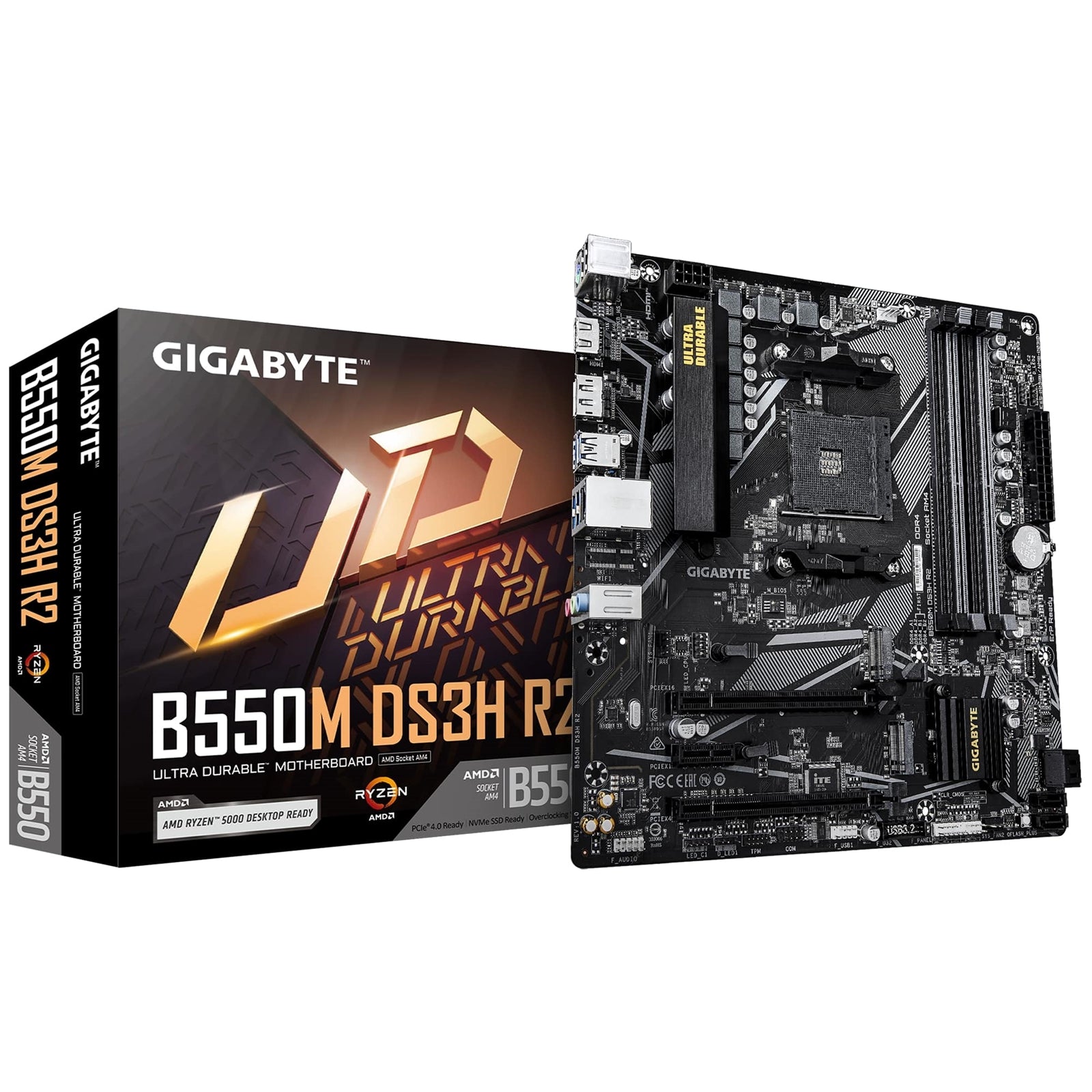 Gigabyte B550M DS3H R2 AMD AM4 Socket Micro ATX Motherboard, Dual Channel DDR4, 4x DIMMS, 2x M.2 slots, including PCIe 4.0 x1