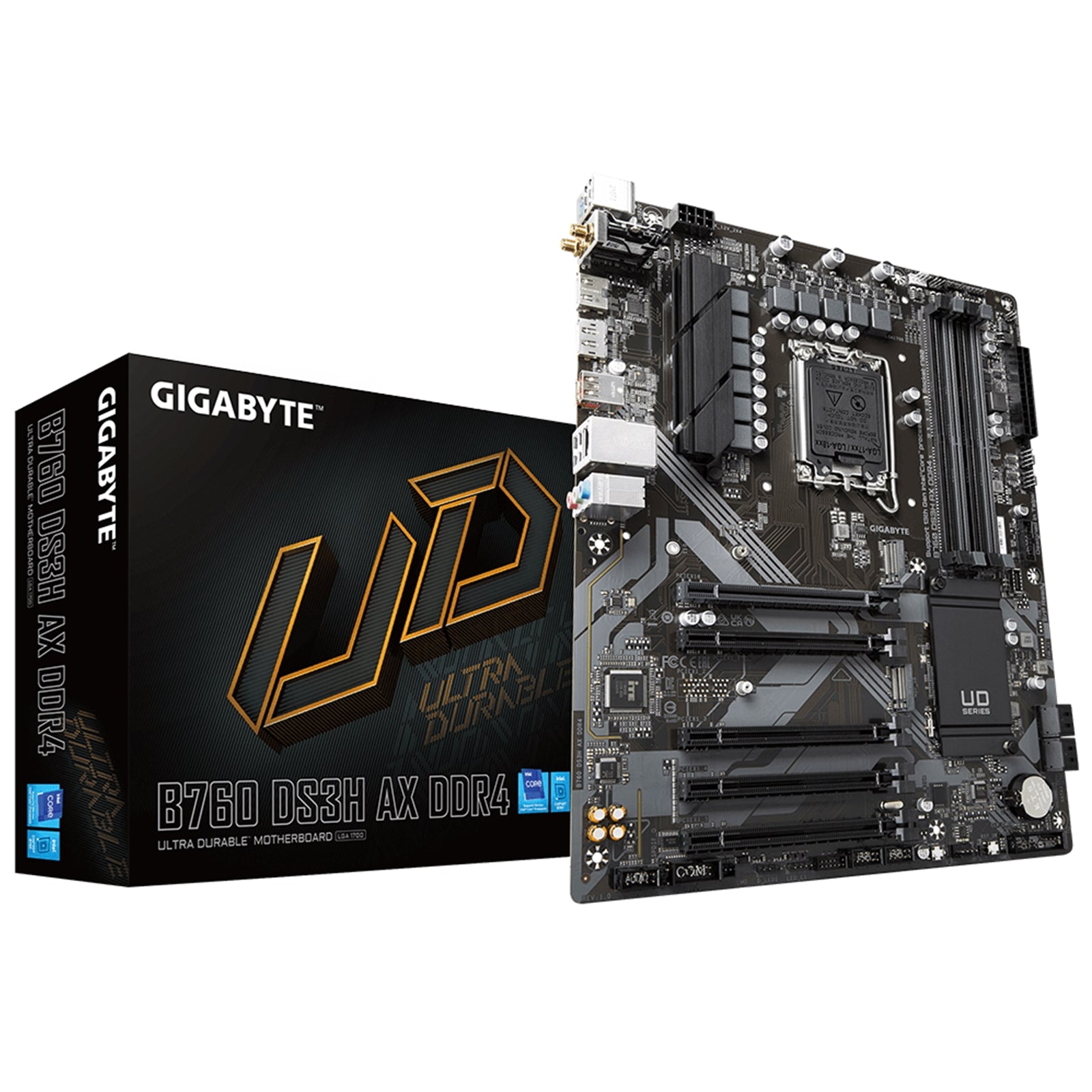 Gigabyte B760 DS3H AX DDR4 Ultra Durable Intel 1700 Socket Motherboard, ATX, 4x DDR4 Slots, 2x M.2 Sockets, 2x USB-C Port, GbE LAN, Wi-Fi 6E, 1x DisplayPort / 1x HDMI Port