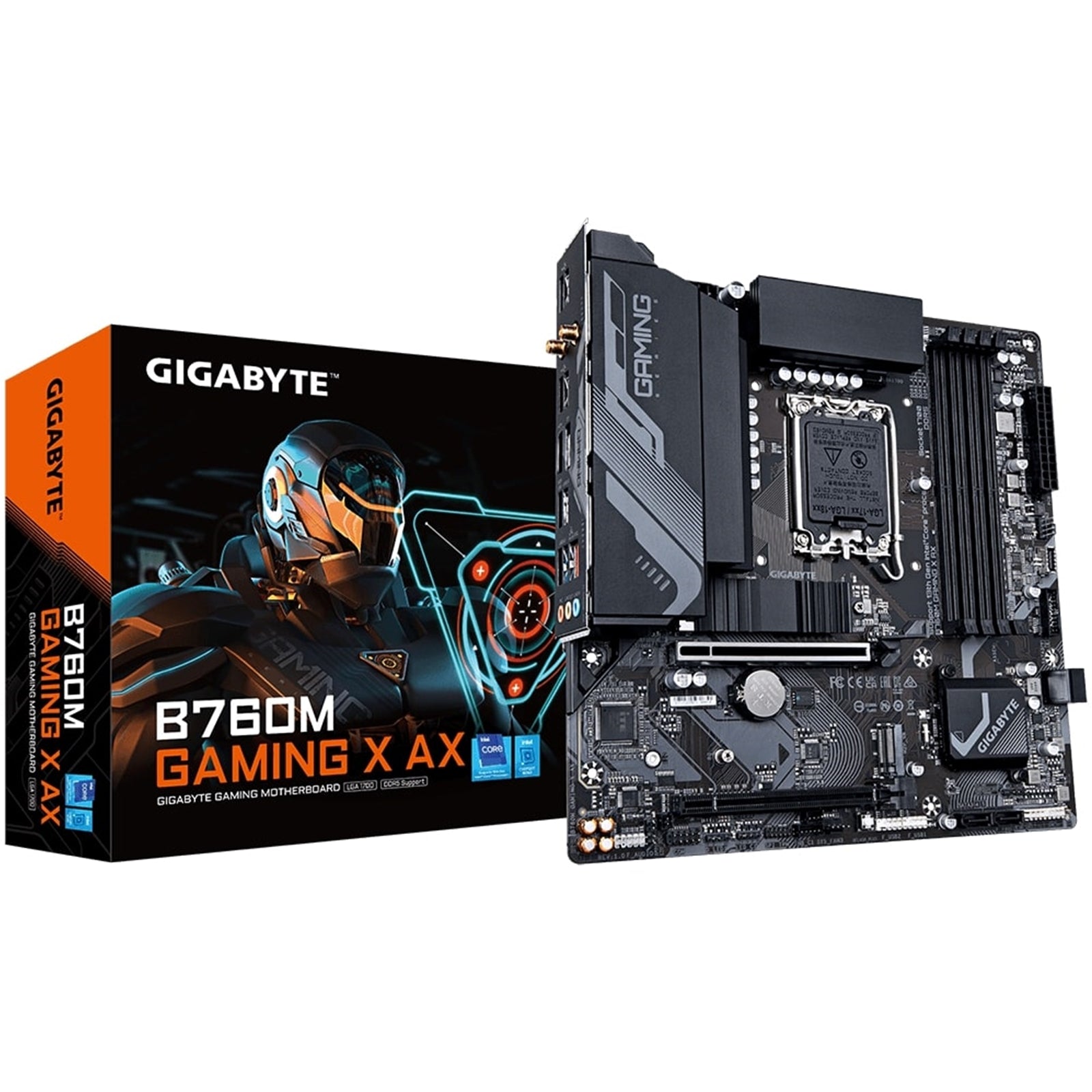 Gigabyte B760M GAMING X AX Intel 1700 Socket Motherboard, Micro-ATX, 4x DDR5 Slots, 2x M.2 Sockets, 1x USB-C Port, Fitted I/O Shield, 2.5GbE LAN, Wi-Fi 6E, 1x DisplayPort / 1x HDMI Port