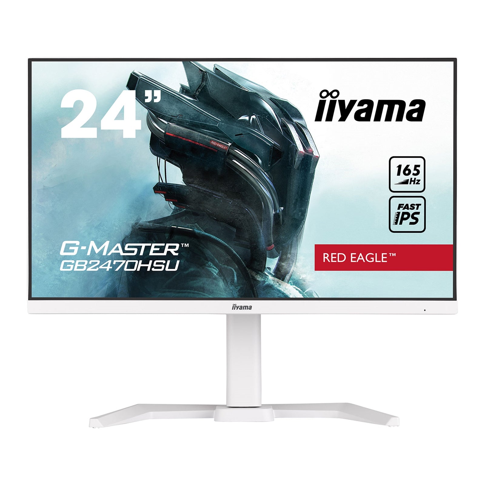 iiyama G-MASTER GB2470HSU-B5 Red Eagle 23.8 inch IPS Monitor, Full HD, 0.8ms, HDMI, DisplayPort, USB Hub, Freesync, 165Hz, Speakers, Internal PSU, Height Adjustable, Pivot, VESA, White