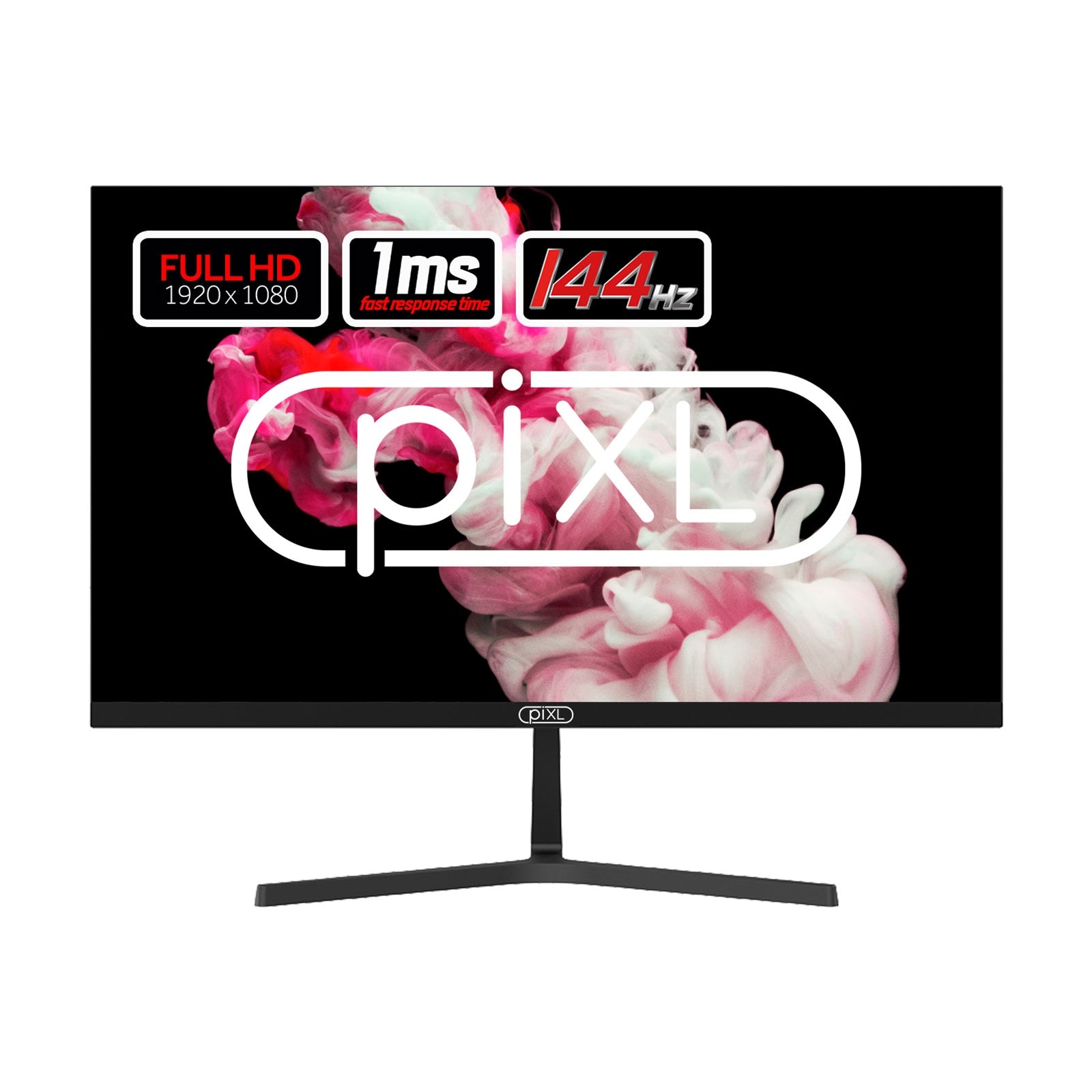 piXL PX27B221S 27 Inch Frameless Monitor, Widescreen IPS LCD Panel, True -to-Life Colours, Full HD 1920x1080, Speakers, 1ms Response Time, 144Hz Refresh, DisplayPort, HDMI, Black Finish