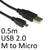 USB 2.0 A (M) to USB 2.0 Micro B (M) 0.5m Black OEM Data Cable