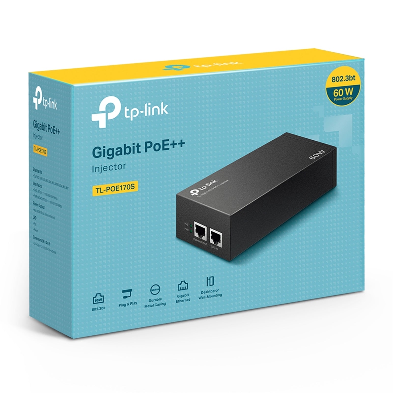 TP-Link TL-POE170S IEEE 802.3af/at/bt 60W PoE++ Injector