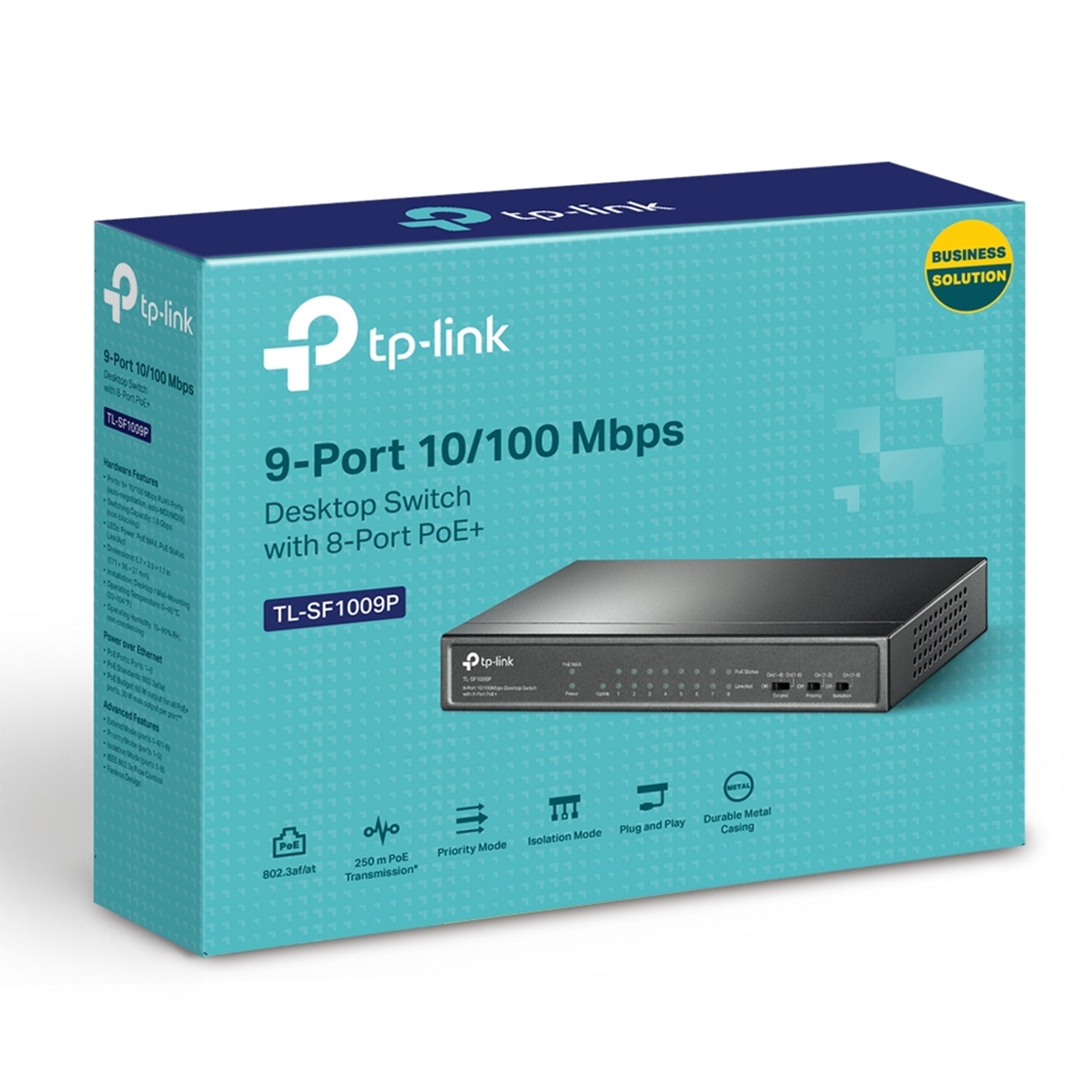 TP-Link TL-SF1009P 9-Port 10/100Mbps Metal Desktop PoE Switch with 8-Port PoE+ (65W)