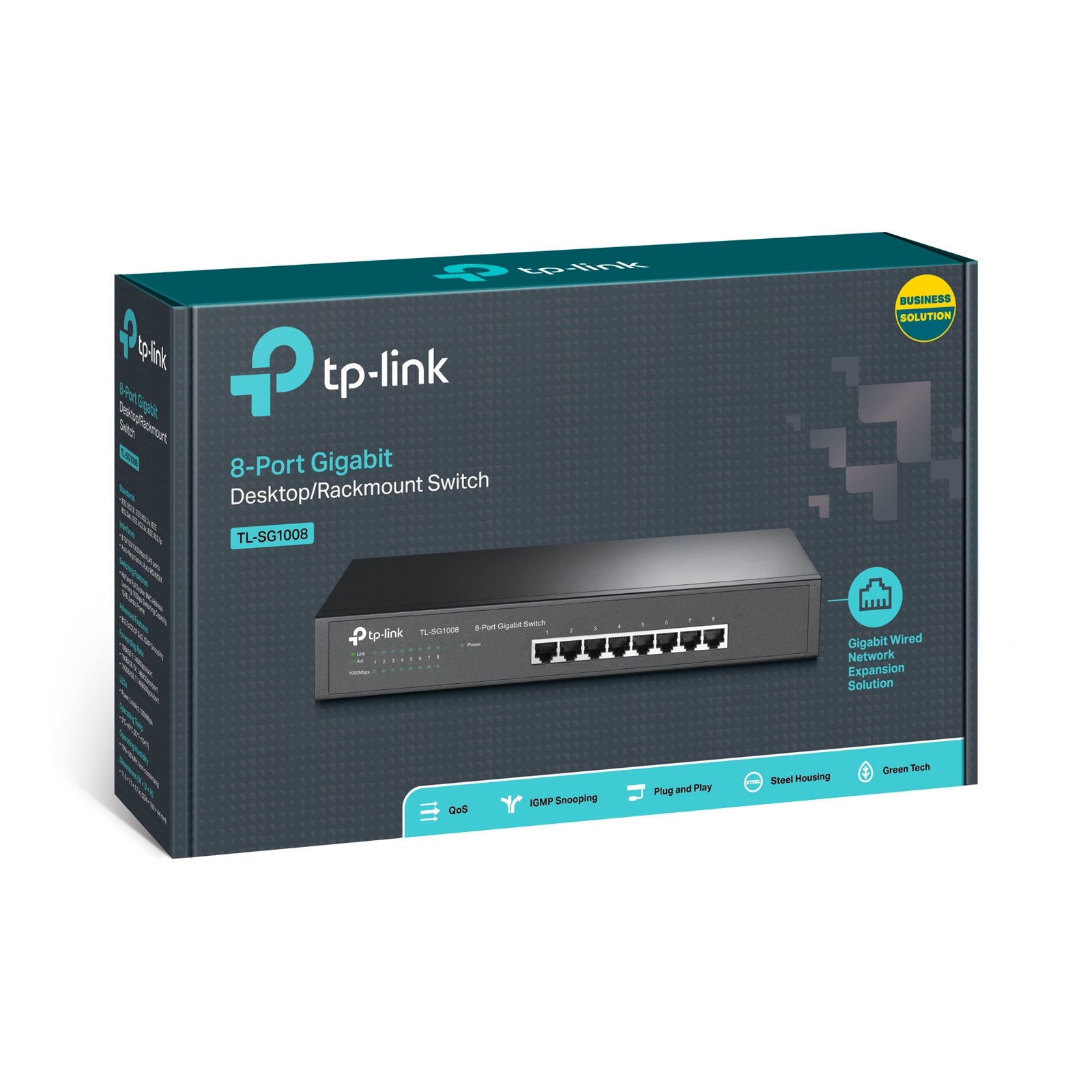 TP-LINK (TL-SG1008) 8-Port Gigabit Unmanaged Desktop/Rackmount Switch, Steel Case