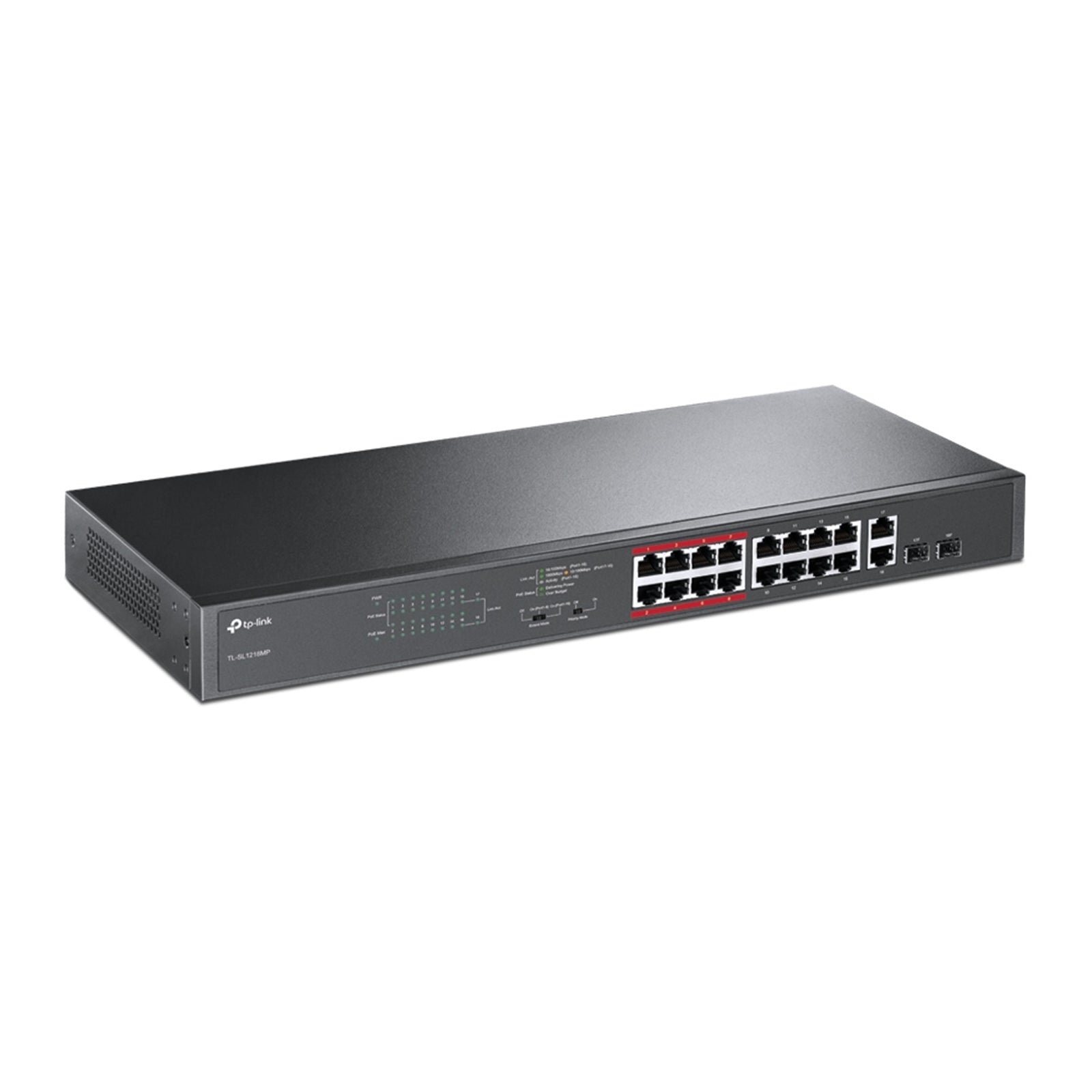 TP-Link TL-SL1218MP 16-Port Metal 10/100Mbps + 2-Port Gigabit Unmanaged PoE Switch (192W)