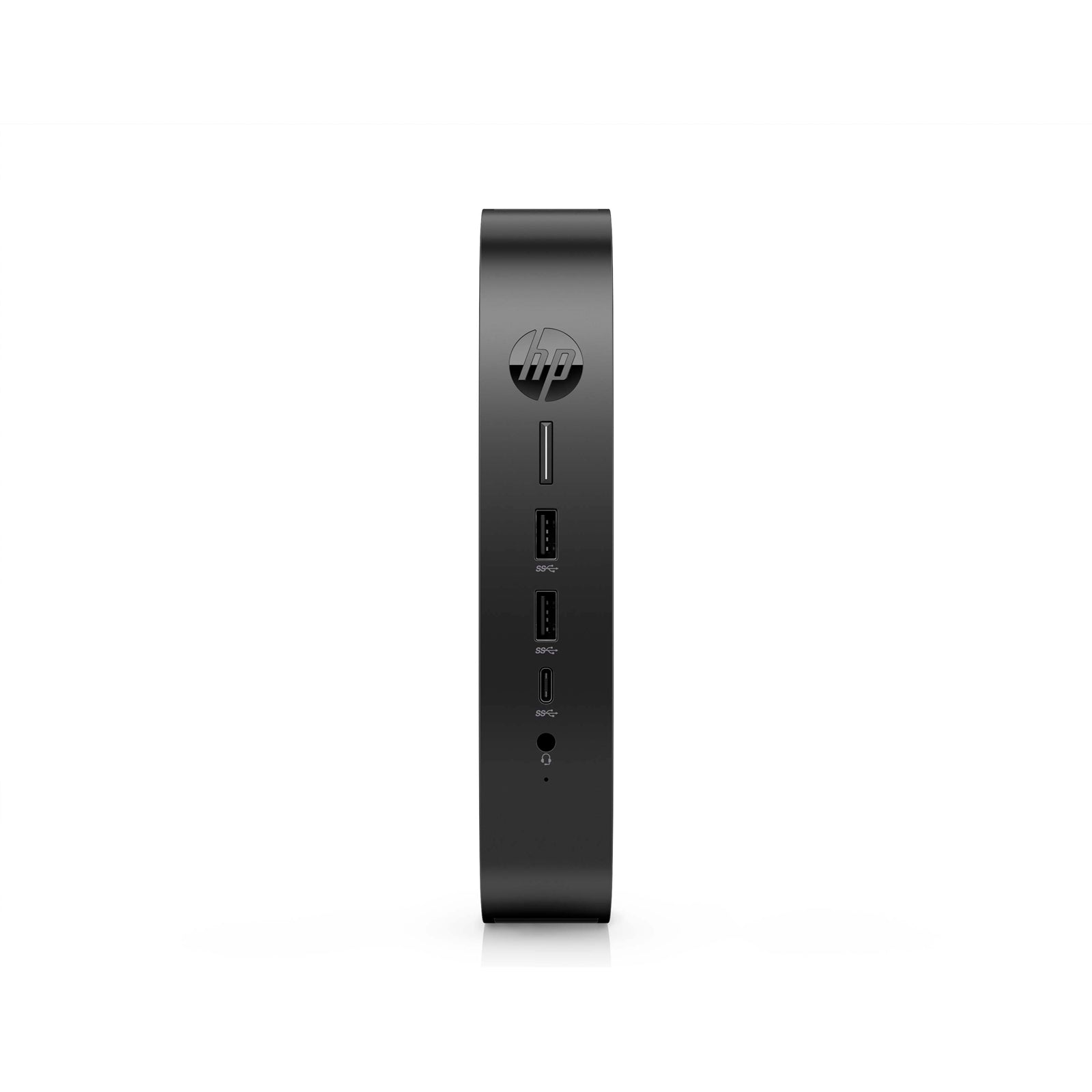 HP Elite t655 thin client small form factor PC with AMD Ryzen Embedded R2314, 8GB RAM, 32GB eMMC, with keyboard and mouse.