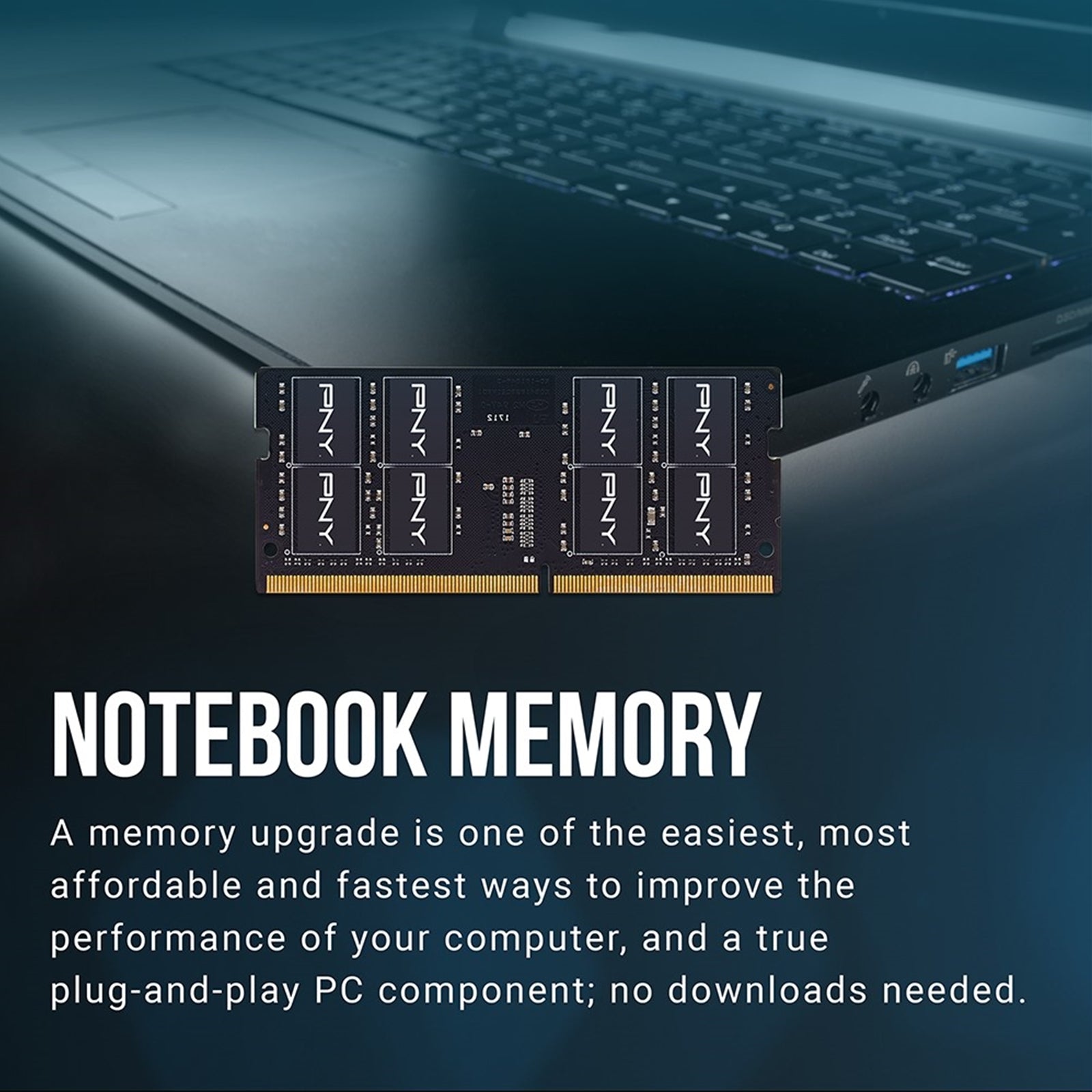 PNY (MN16GBSD43200-SI) 16GB, PERFORMANCE DDR4 3200MHz, SODIMM Notebook Memory, CL22, Single channel