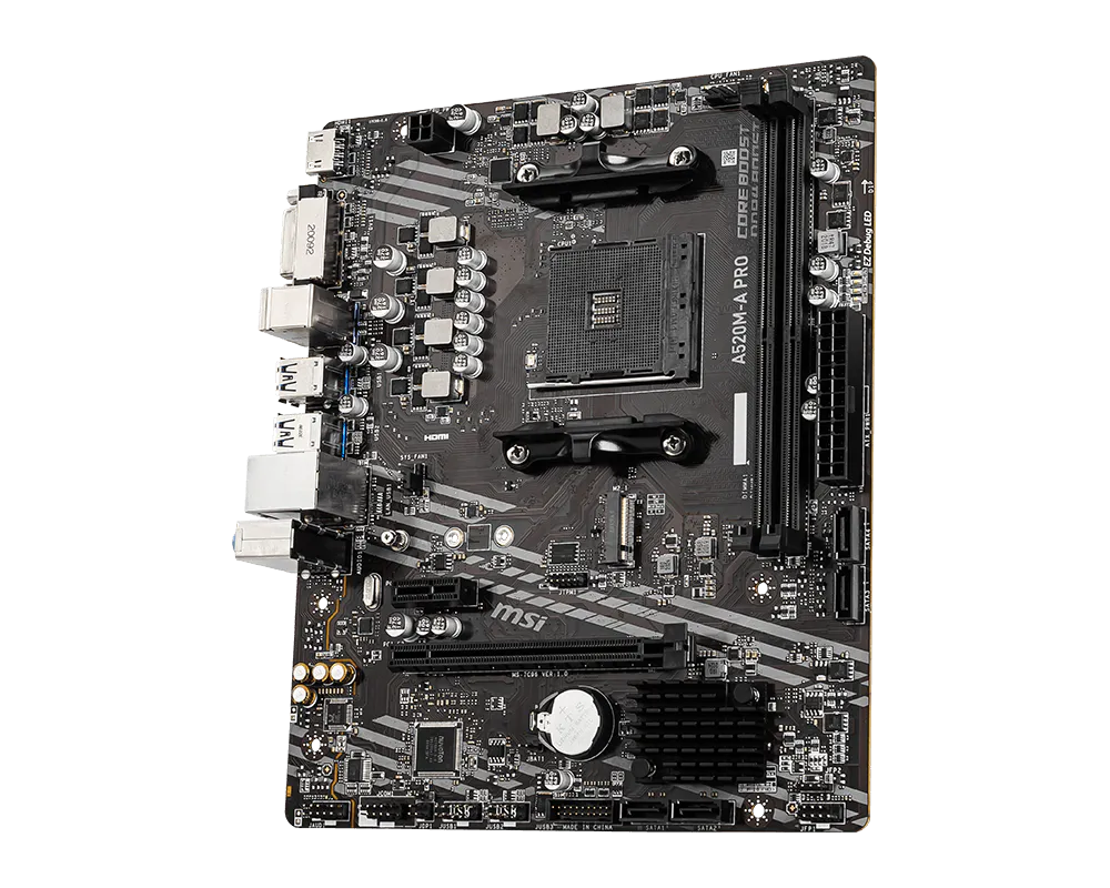 MSI A520M-A PRO, AMD A520, AM4, Micro ATX, 2 DDR4, DVI, HDMI, GB LAN, 1x M.2