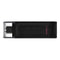 Kingston DT70/256GB DataTraveler 256GB USB Flash Drive, USB 3.2,  USB-C, Gen1, 80MB/s, Cap Design, Black, Retail.