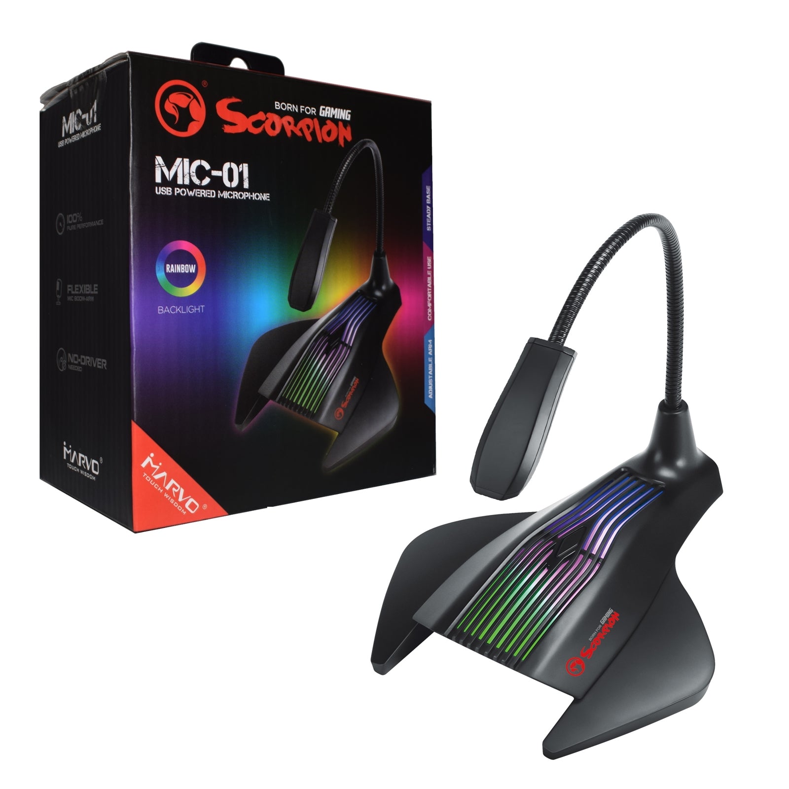 Marvo Scorpion MIC-01 RGB USB Powered Flexible Gaming and Streaming Microphone