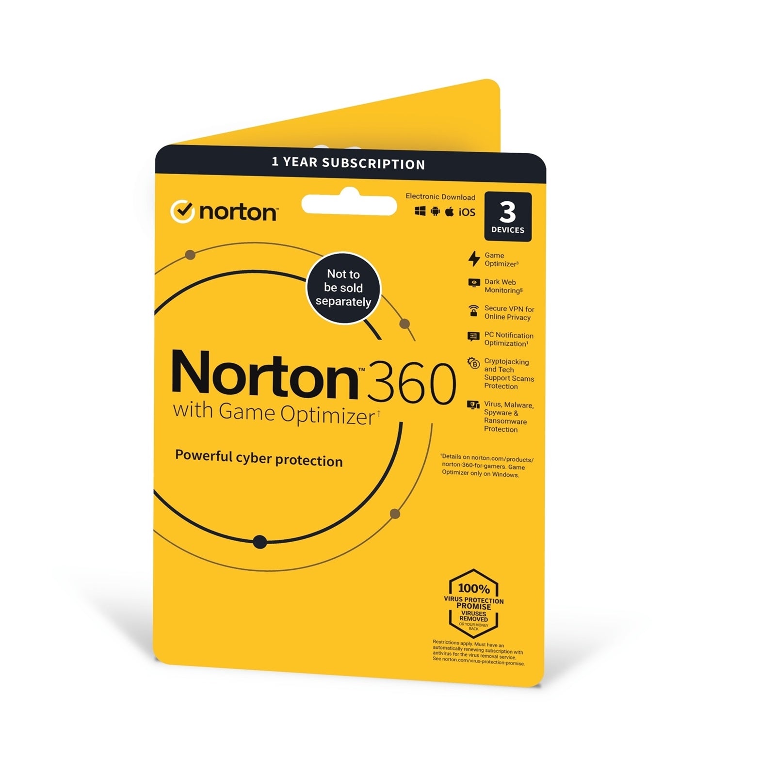 NortonLifeLock 360 with Game Optimiser, 1x 3 Device, 1 Year ESD - Single 3 Device Licence via email - 50GB Cloud Storage - PC, Mac, iOS & Android *Non-enrolment*