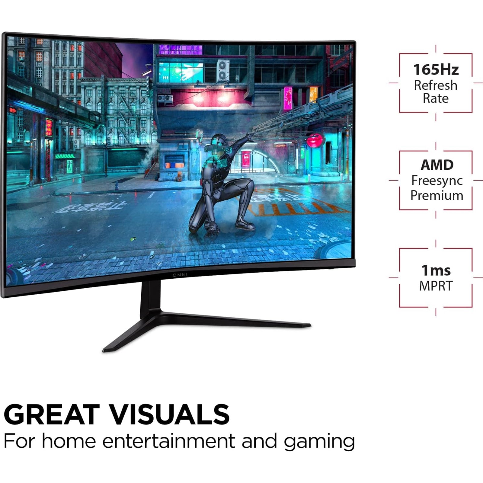 Viewsonic Omni VX3218C-2K 32 Inch Curved Gaming Monitor, QHD, 165Hz, Freesync, 2xHDMI, DisplayPort, 1ms VESA, Speakers